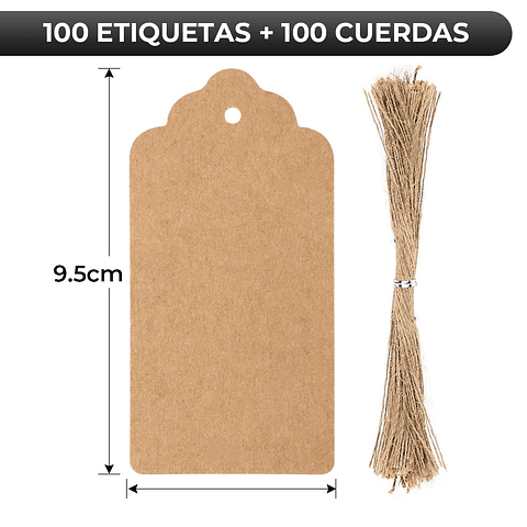 100 Etiquetas Papel Kraft Con Hilo Tarjeta Regalos 9.5x4.5cm