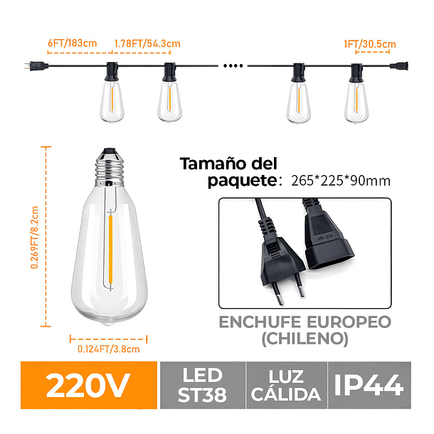 Guirnalda Luces Led 15 Mtrs + 25 Ampolletas Exterior Jardín 2