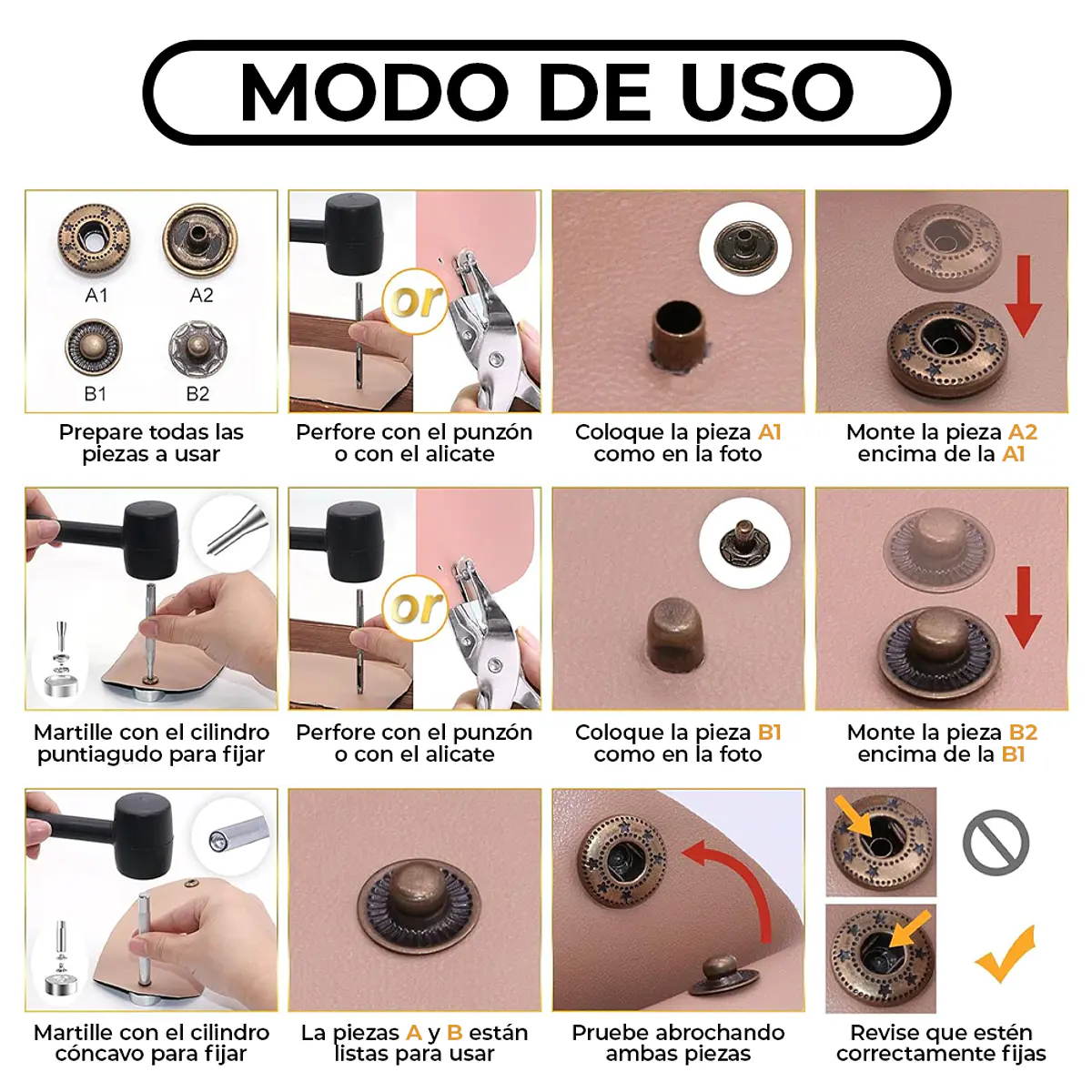 Kit Juego De 120 Broches Metálicos Botón A Presión Para Ropa