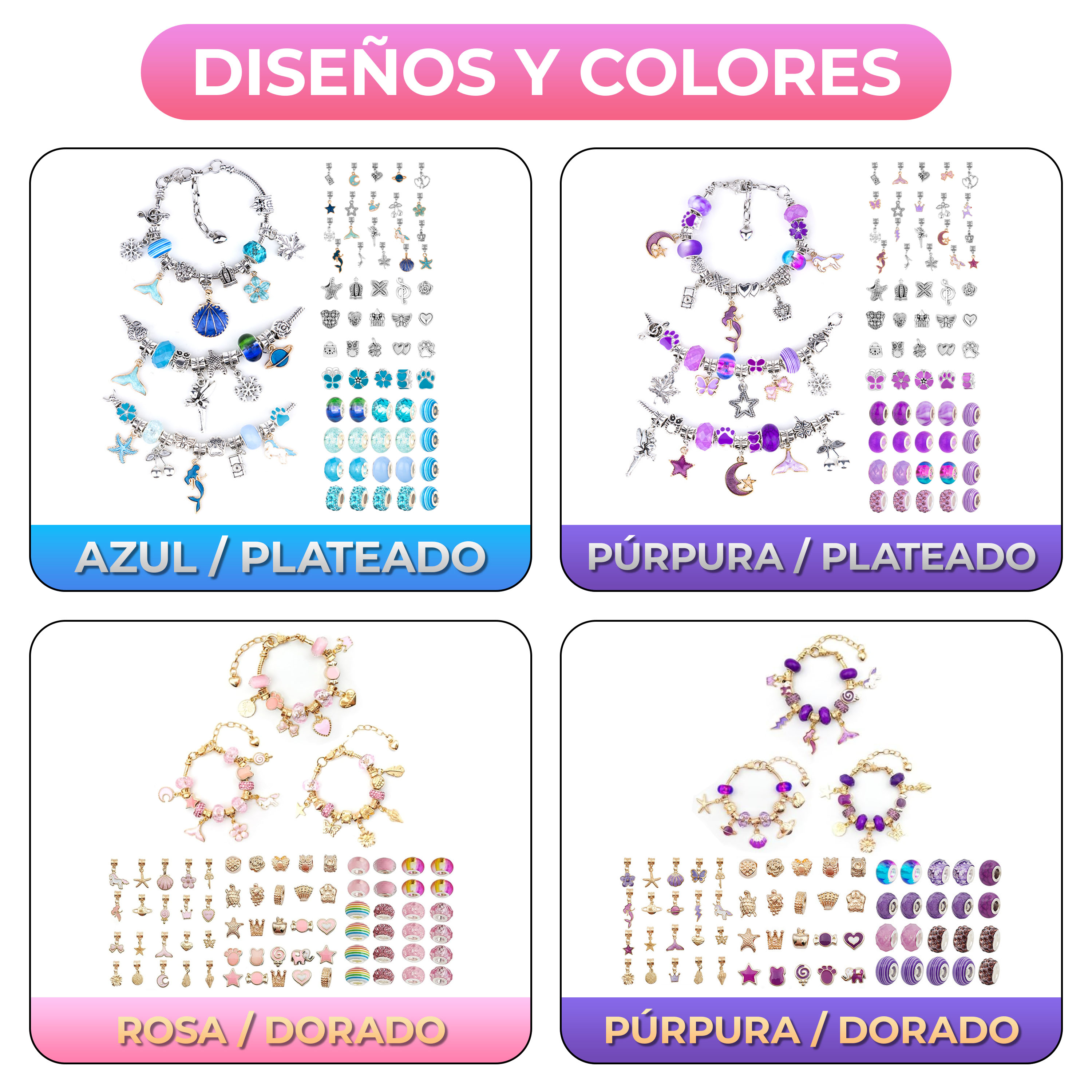 Juego De Charms Para Hacer Pulseras 63 Pcs Joyería Diy Niñas 2