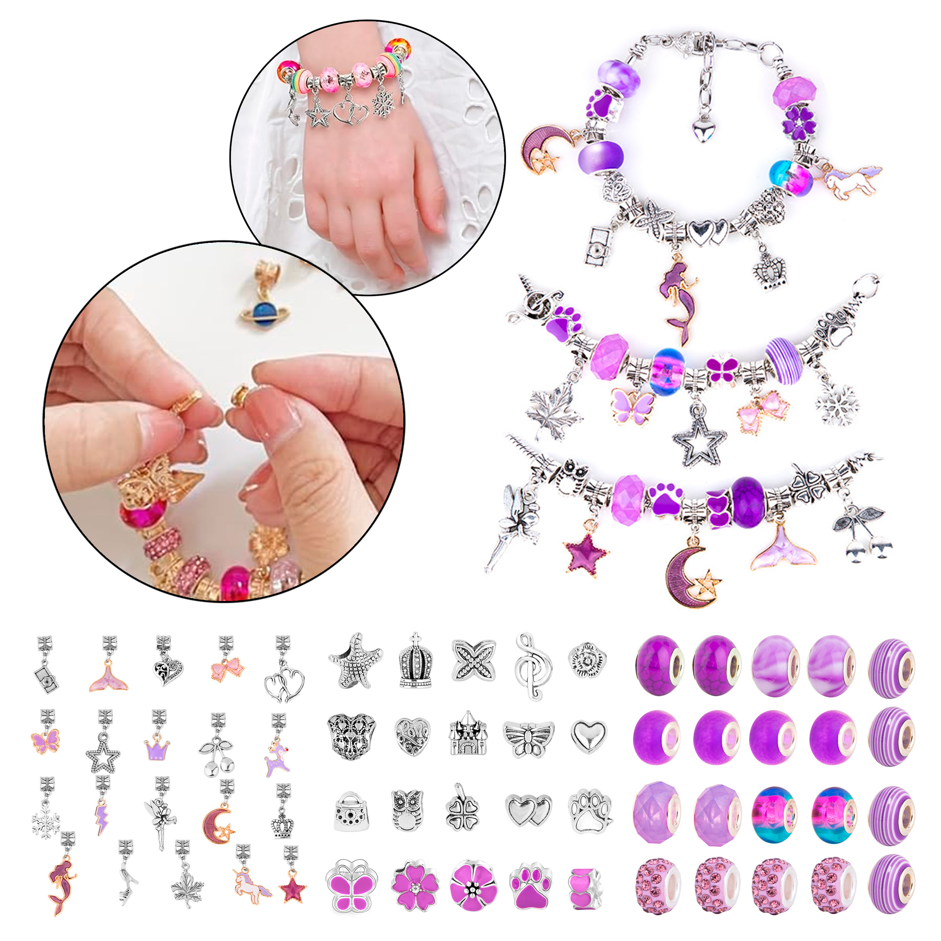 Juego De Charms Para Hacer Pulseras 63 Pcs Joyería Diy Niñas 4