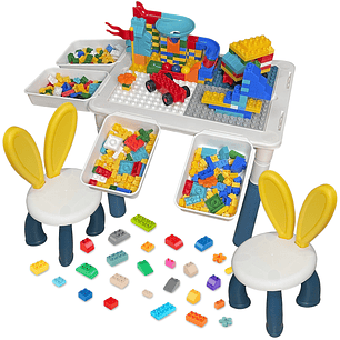 Mesa de Juego con 386 Bloques de Construcción Lego y 2 Sillas