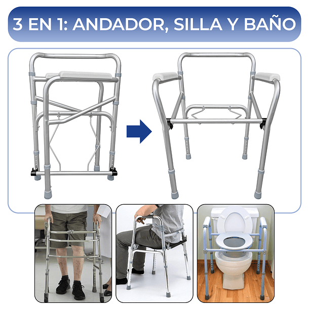 Silla De Baño Wc Inodoro Portátil Y Plegable 3 En 1 Con Tapa 3