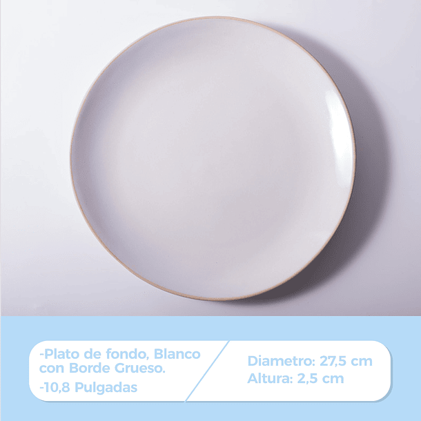 Plato Bajo Grande Cerámica Blanco Borde Dorado 27.5cm 2