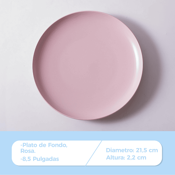 Plato Llano De Fondo Cerámica Liso Color Rosado 21.5cm  2