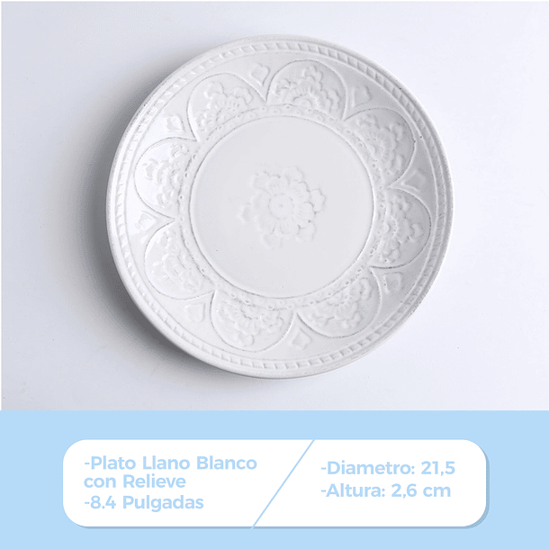 Plato Llano De Fondo Cerámica Relieve Con Flores 21.5cm 3