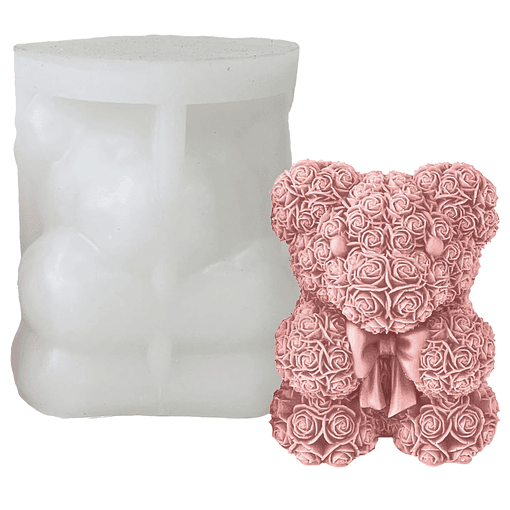 Molde De Silicona Para Velas Y Jabones Osito De Rosas 7cm