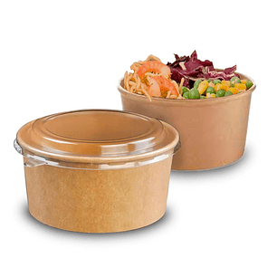 Bowl Envase Desechable Kraft Con Tapa Pet 1000ml