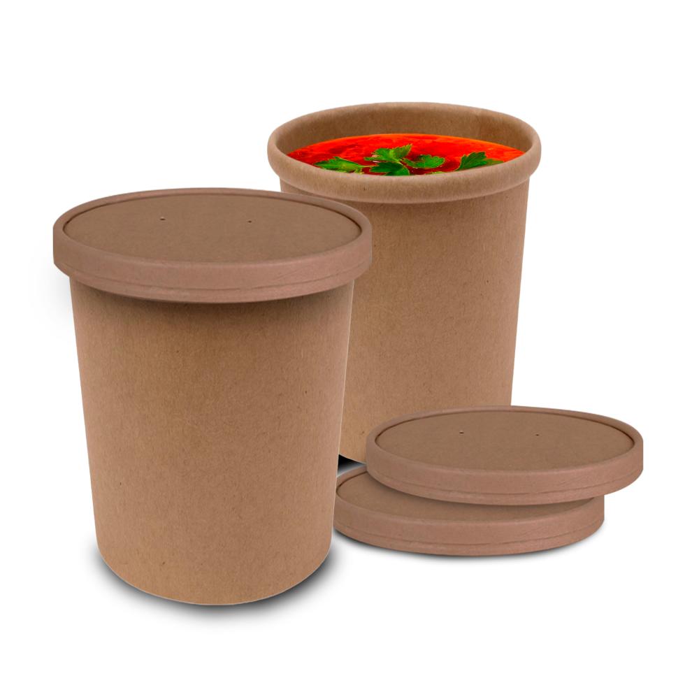 Pote Contenedor Recipiente Kraft 16oz Con Tapa Cartón 1