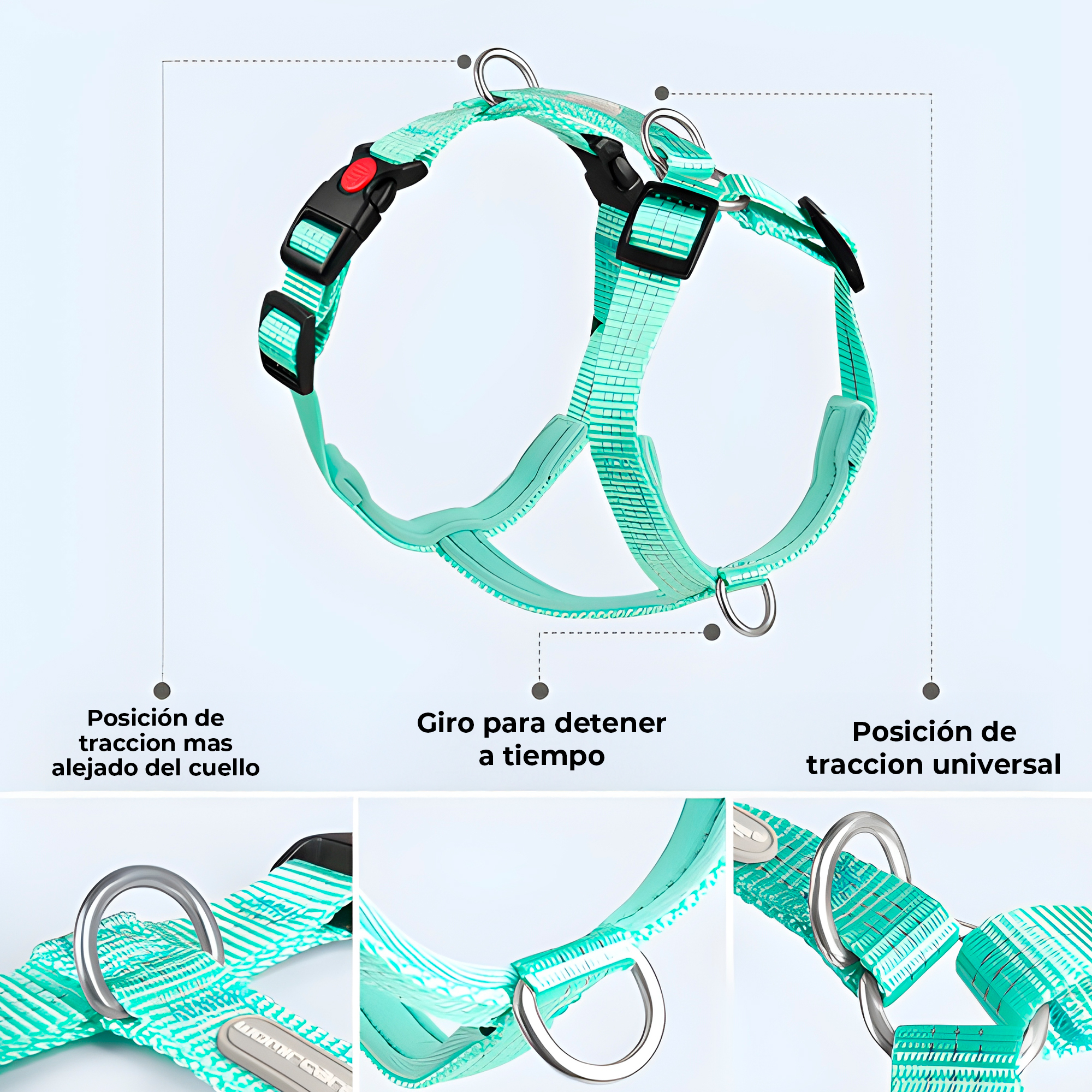 Arnés Antitirones para perros Tracción 3 anillos Seguro Ajustable Tipo Forma H XL 6
