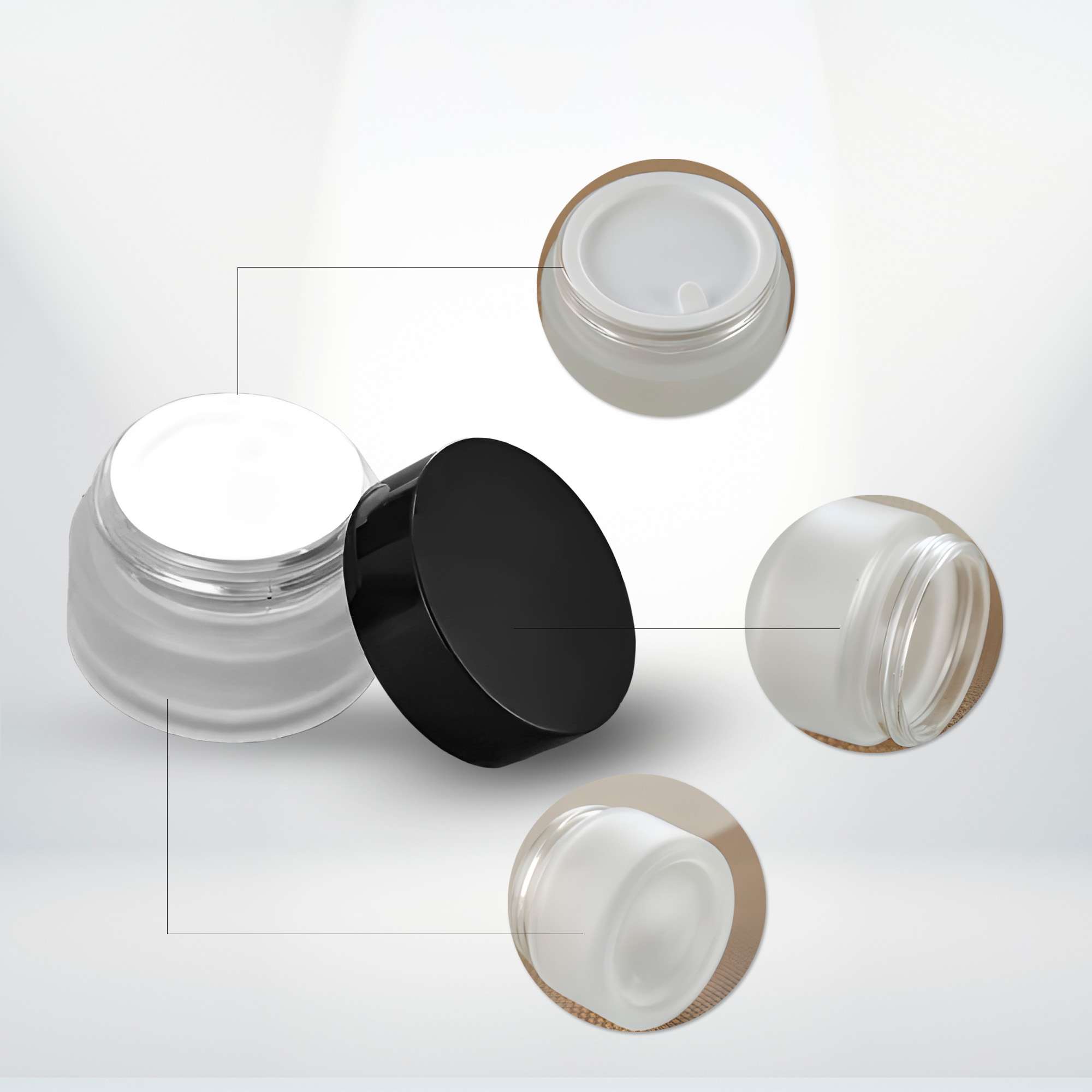 Frasco Esmerilado para Crema Exfoliante Vidrio Tapa Negra 20g 3