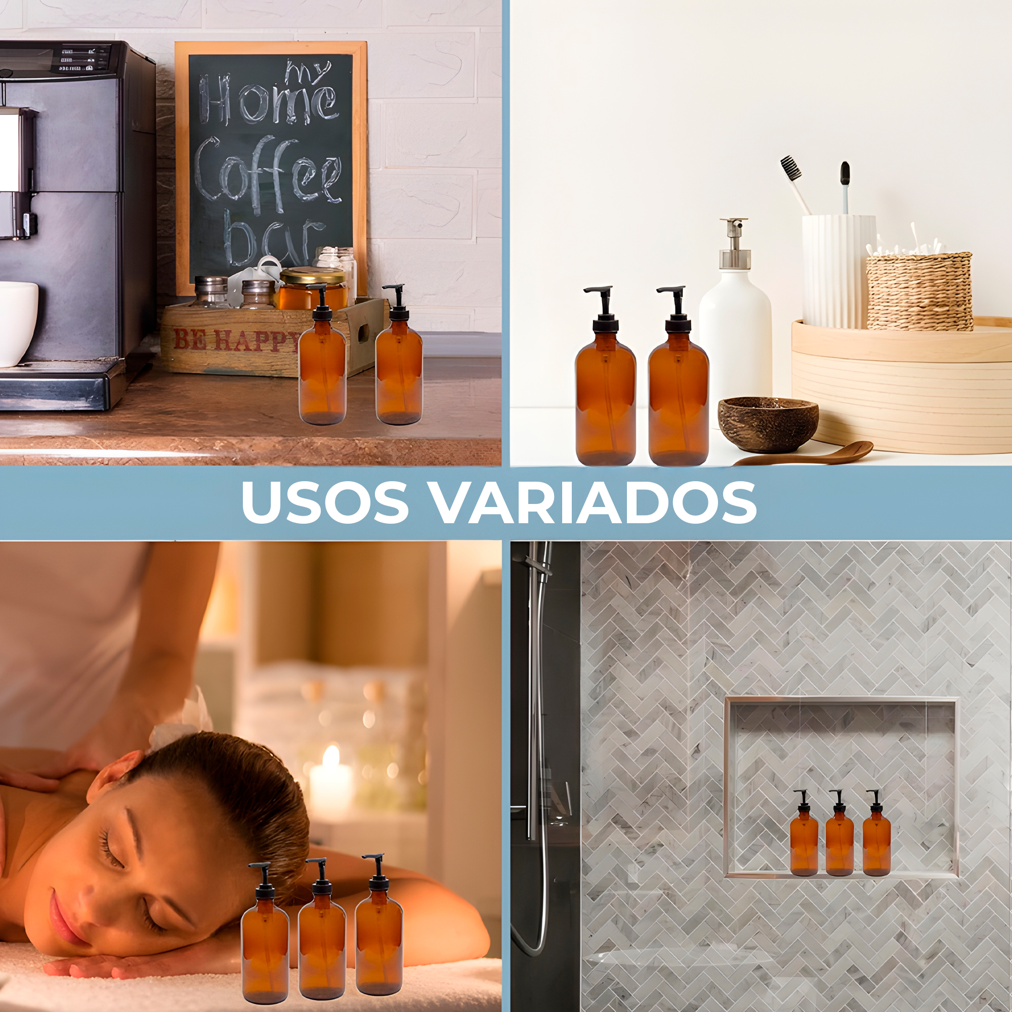 Frasco de vidrio Ámbar bomba de loción esencial Jabón Crema 500 ML 5