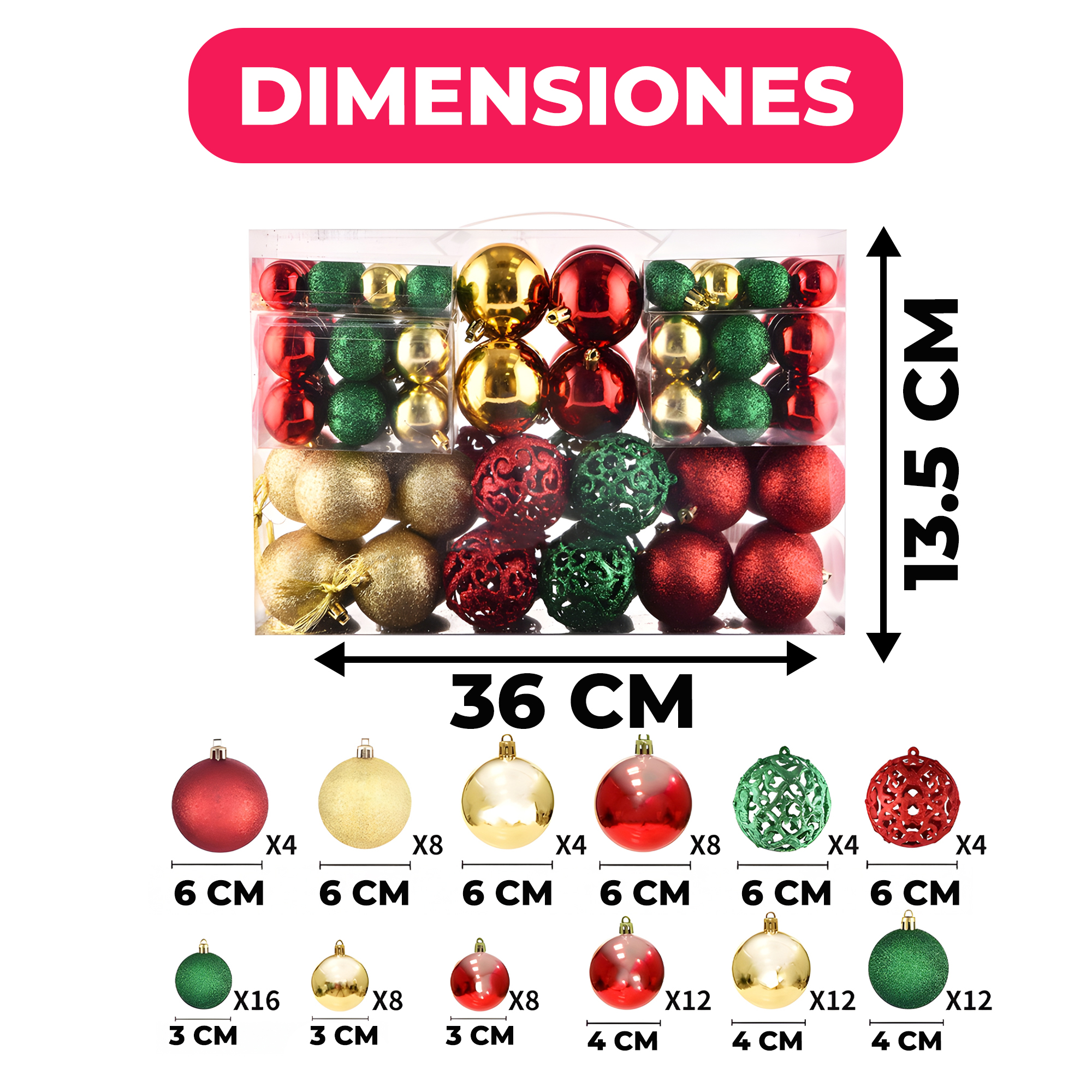 100 Chiches Bolas Esferas De Decoración Navideña Adorno Tricolor Brillos 2