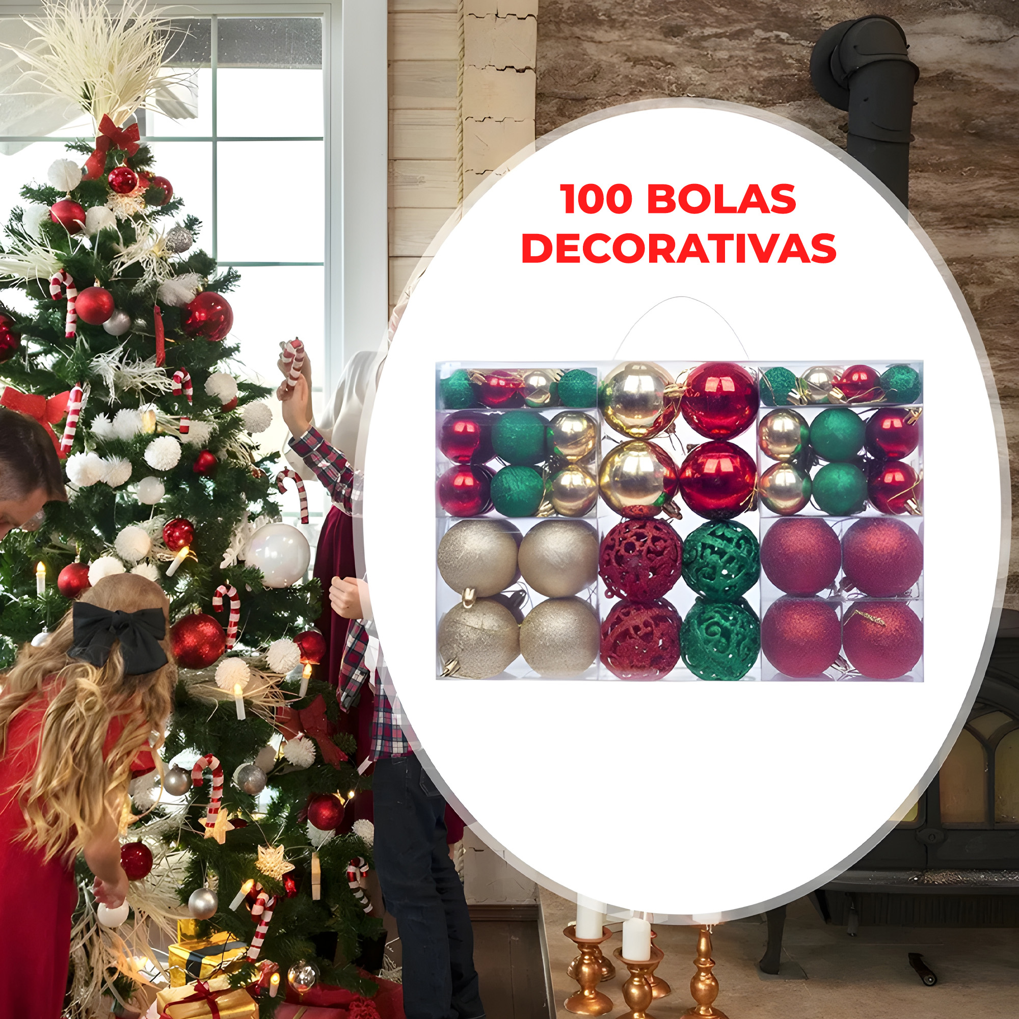 100 Chiches Bolas Esferas De Decoración Navideña Adorno Tricolor Brillos 6