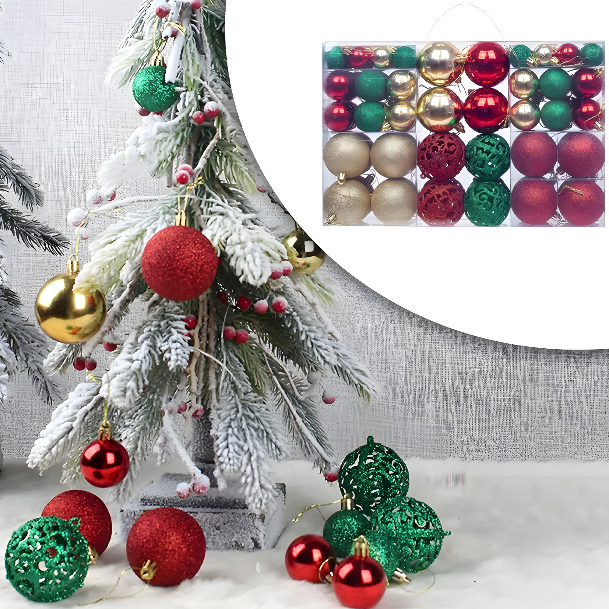 100 Chiches Bolas Esferas De Decoración Navideña Adorno Tricolor Brillos 9