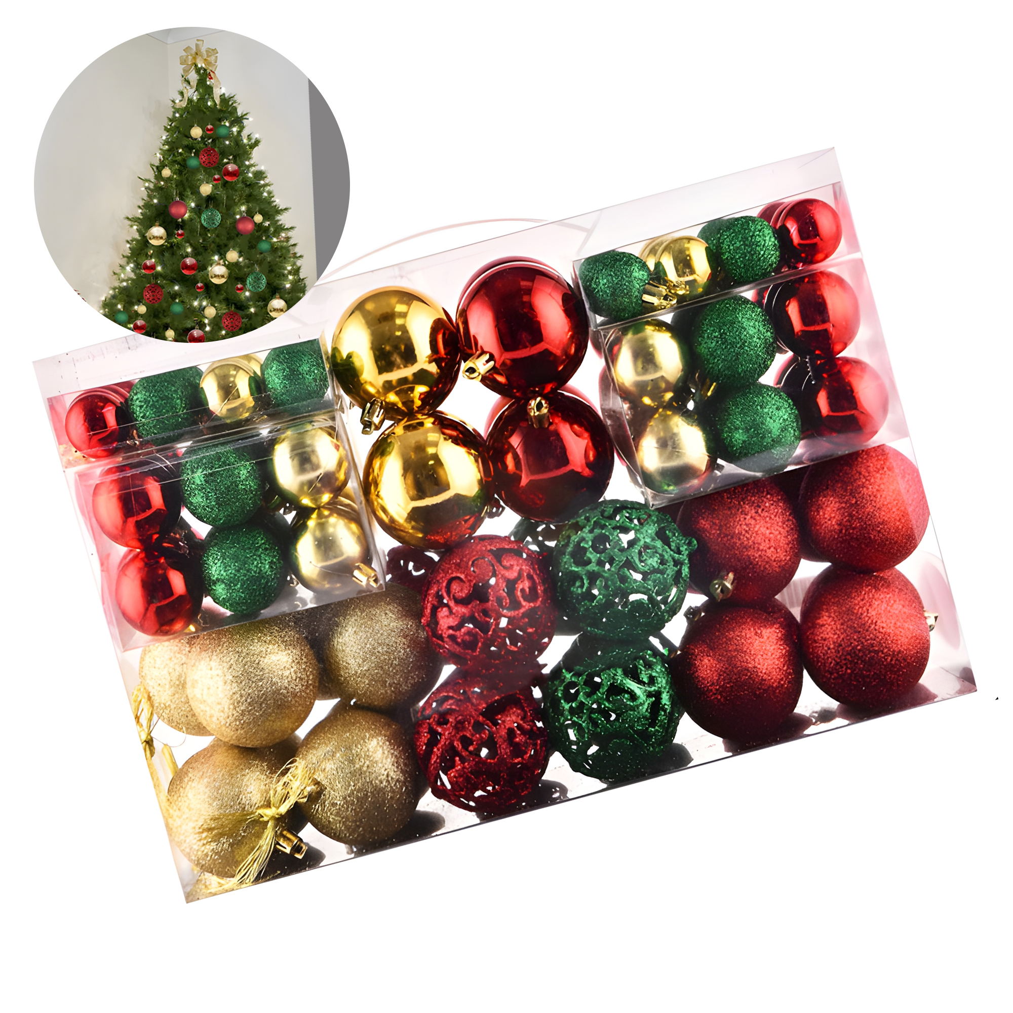 100 Chiches Bolas Esferas De Decoración Navideña Adorno Tricolor Brillos 1