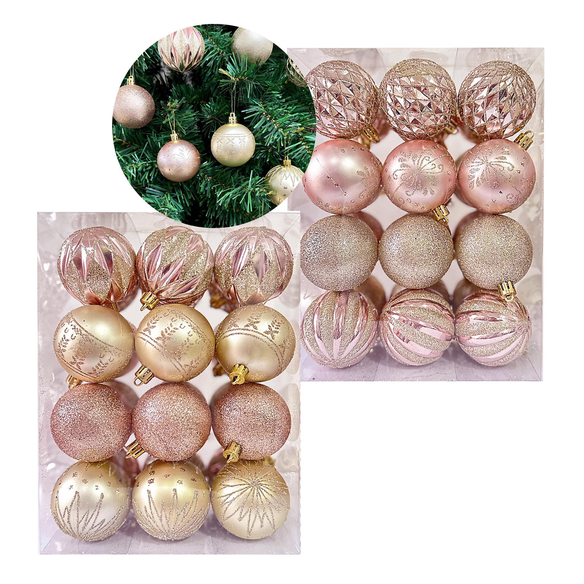 24 Chiches Bolas Esferas De Navidad 6 cm Pack Colores Decorar Árbol Navidad 3
