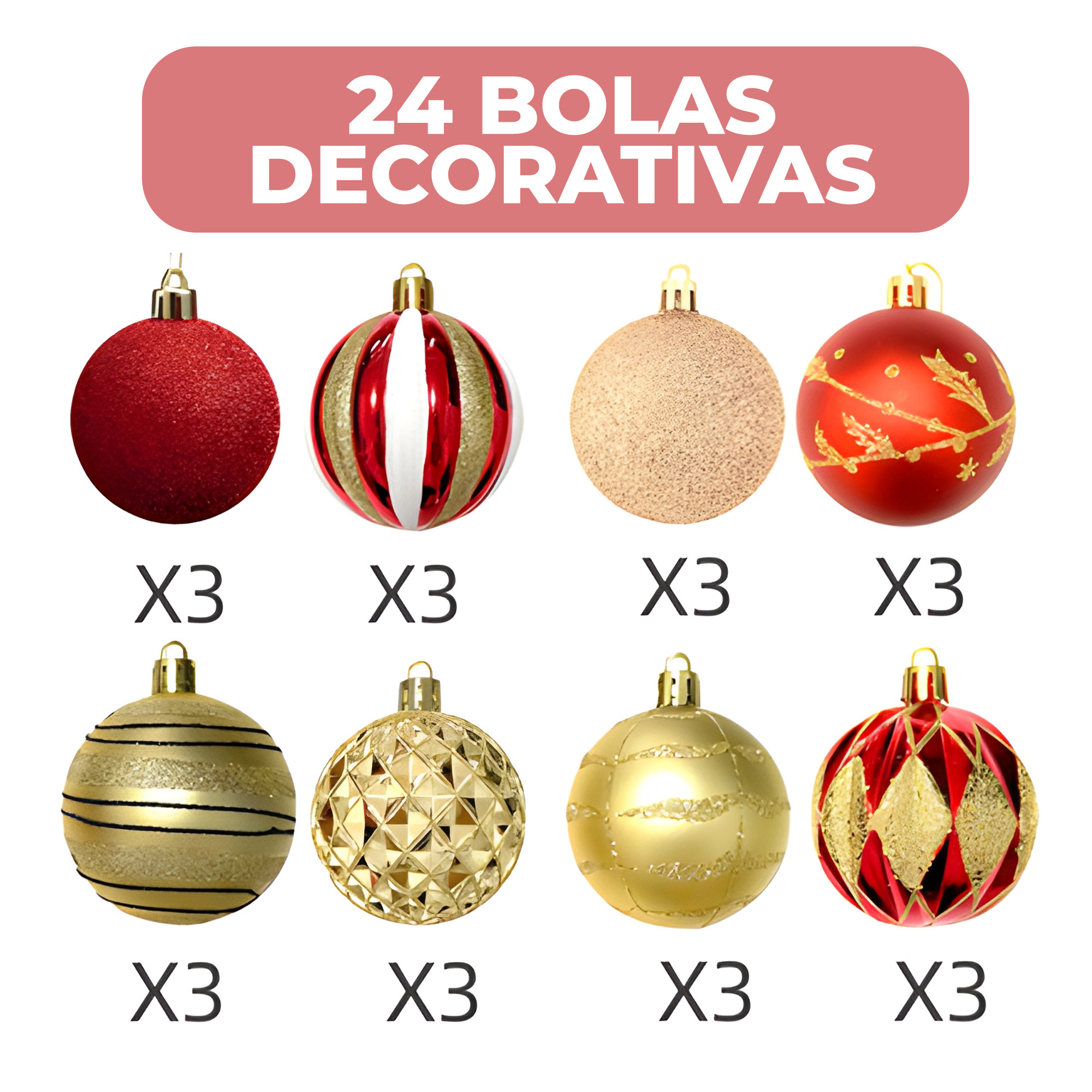 24 Chiches Bolas Esferas De Navidad 6 cm Pack Colores Decorar Árbol Navidad 12