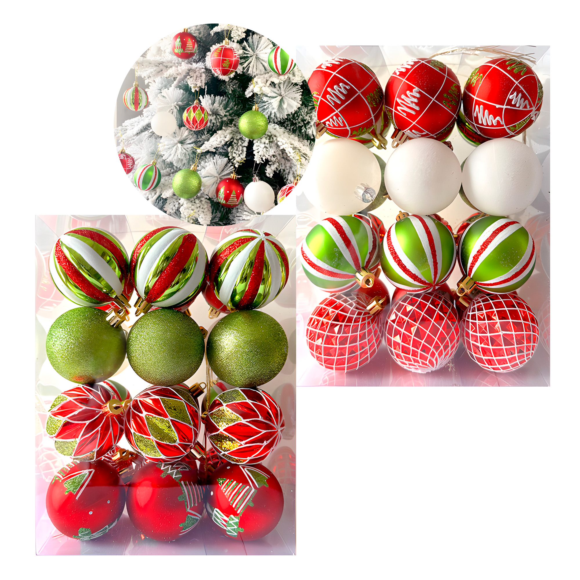 24 Chiches Bolas Esferas De Navidad 6 cm Pack Colores Decorar Árbol Navidad 6