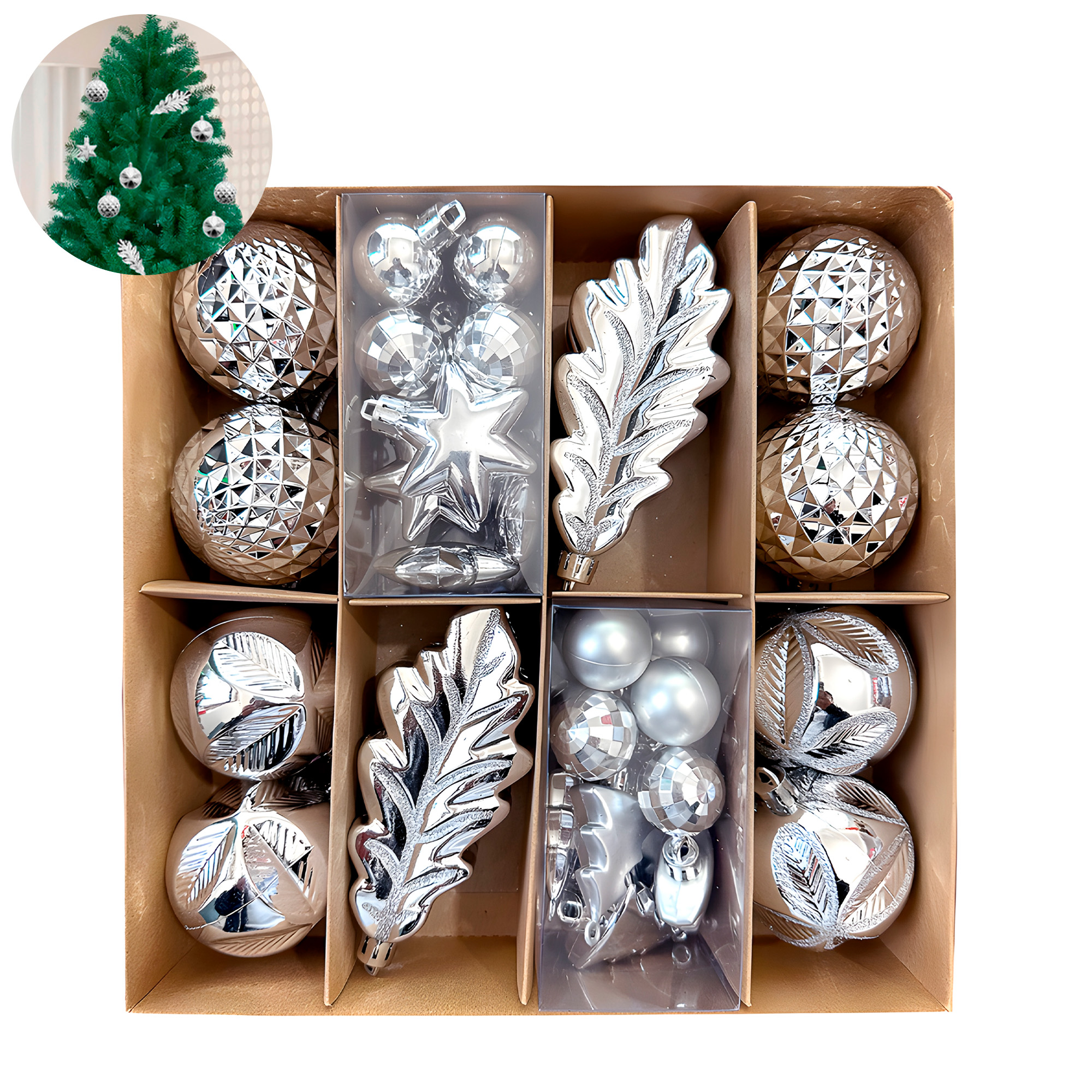 Kit Adornos Chiches Bolas Esferas Colgantes Mixtos Árbol Navidad Decoración 3