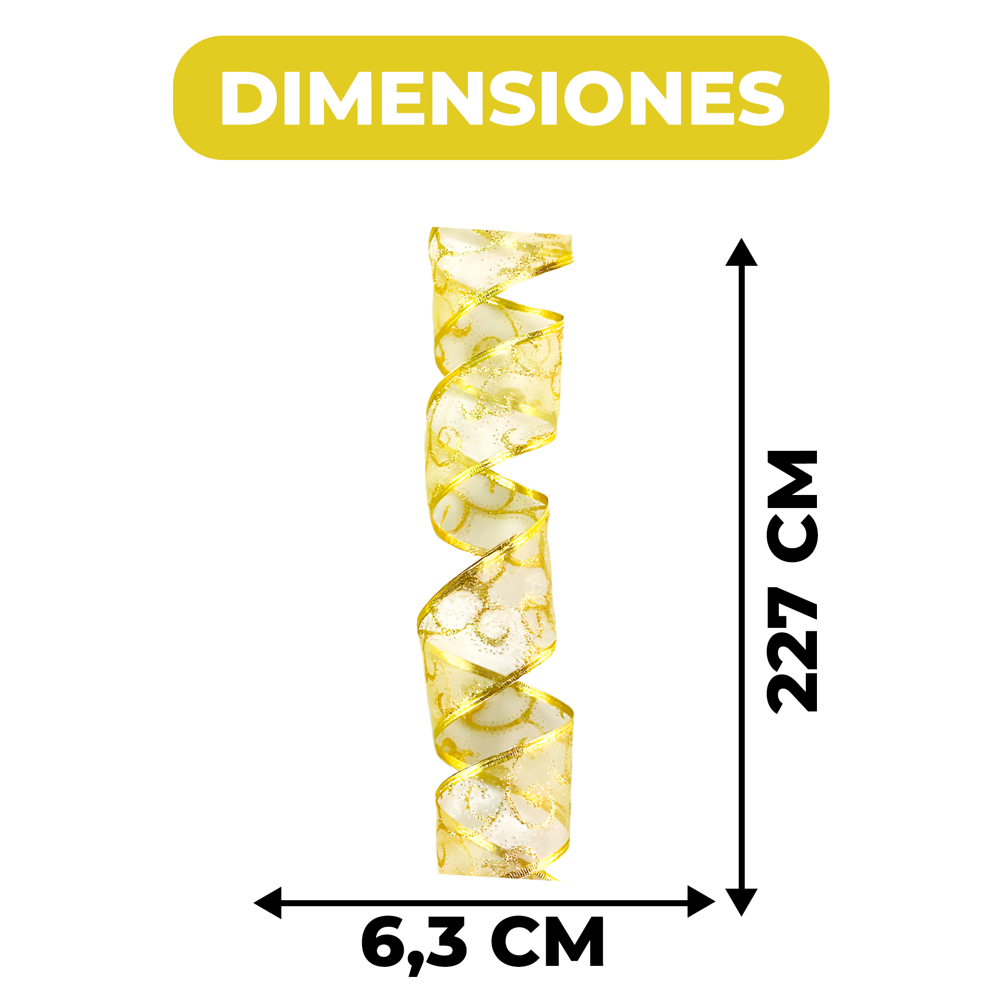 Cintas Decorativa Navideñas Doradas Arbol Hogar Oficina 6.3 CM X 2.7 M 4