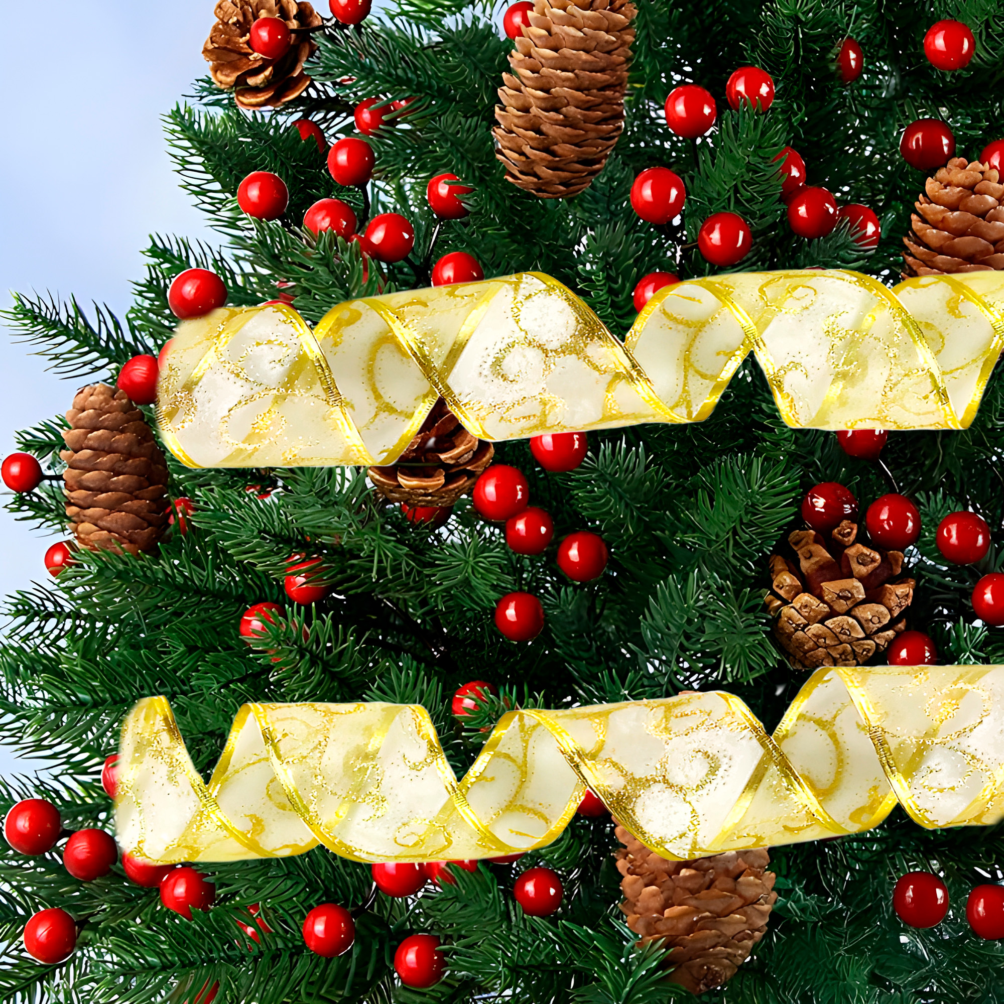 Cintas Decorativa Navideñas Doradas Arbol Hogar Oficina 6.3 CM X 2.7 M 6