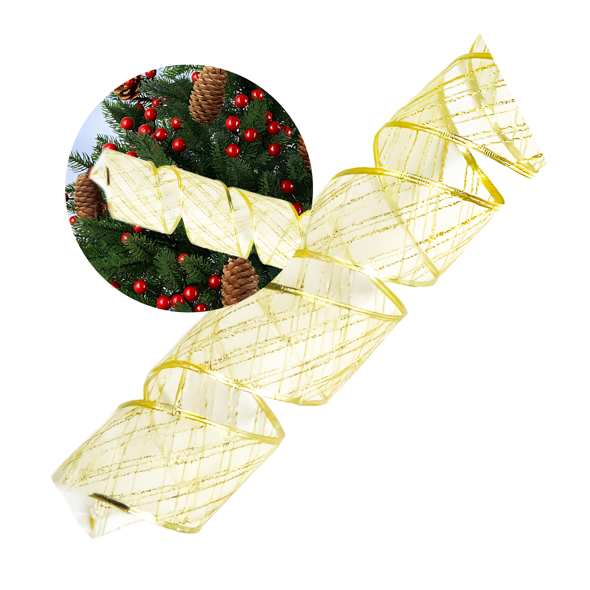 Cintas Decorativa Navideñas Doradas Arbol Hogar Oficina 6.3 CM X 2.7 M 9
