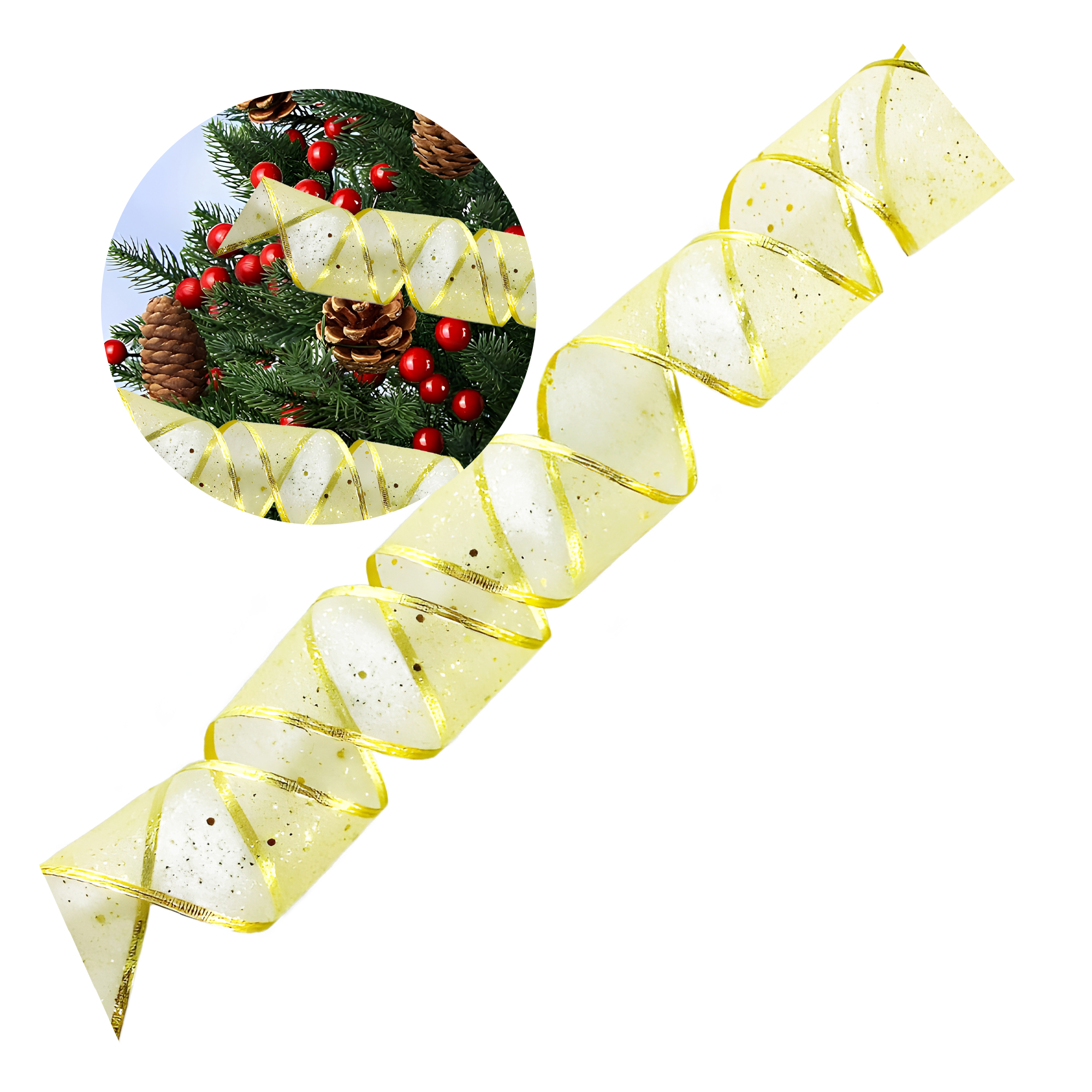 Cintas Decorativa Navideñas Doradas Arbol Hogar Oficina 6.3 CM X 2.7 M 12