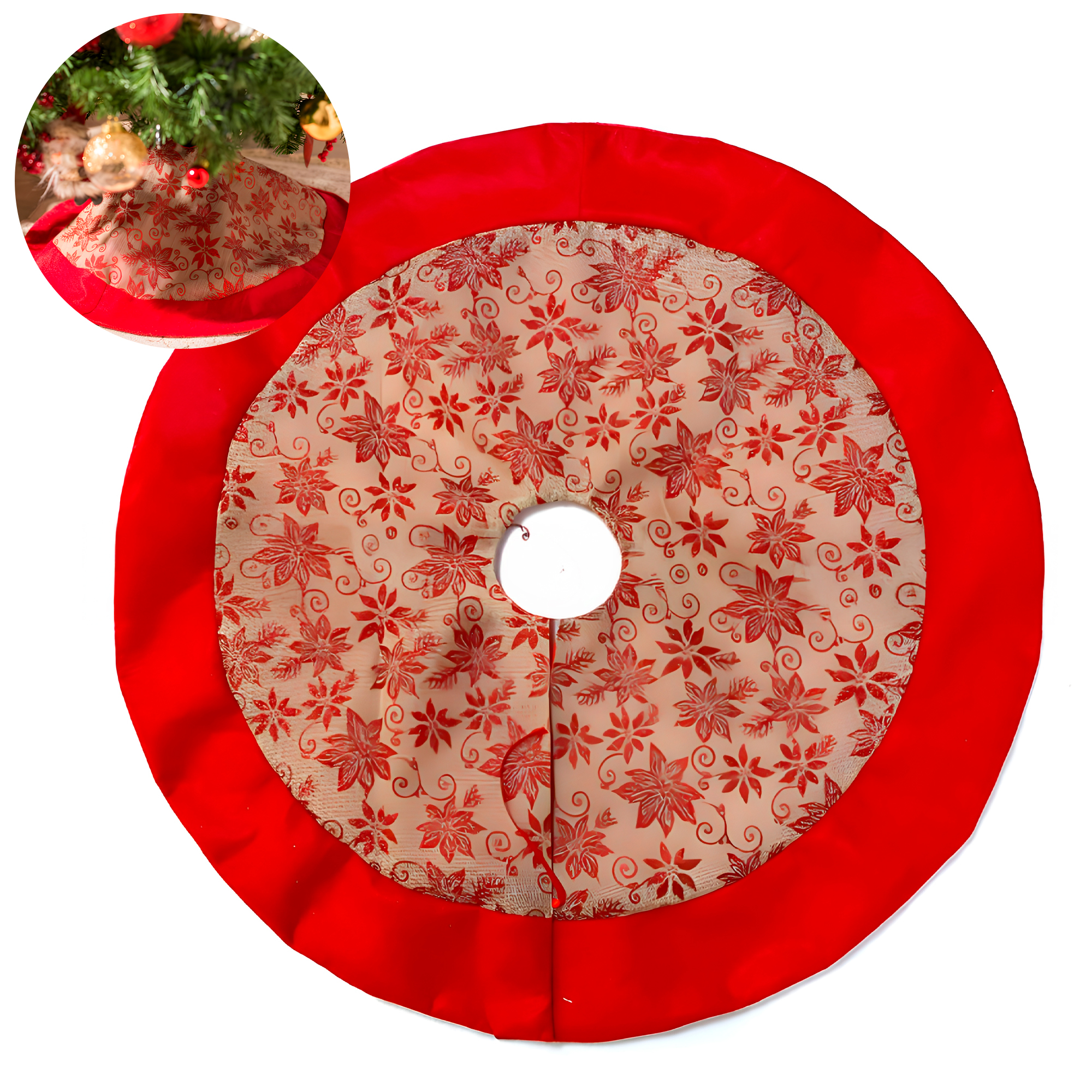 Falda De Arbol Navideño Flores Decoración Adorno Colores 90 CM 2