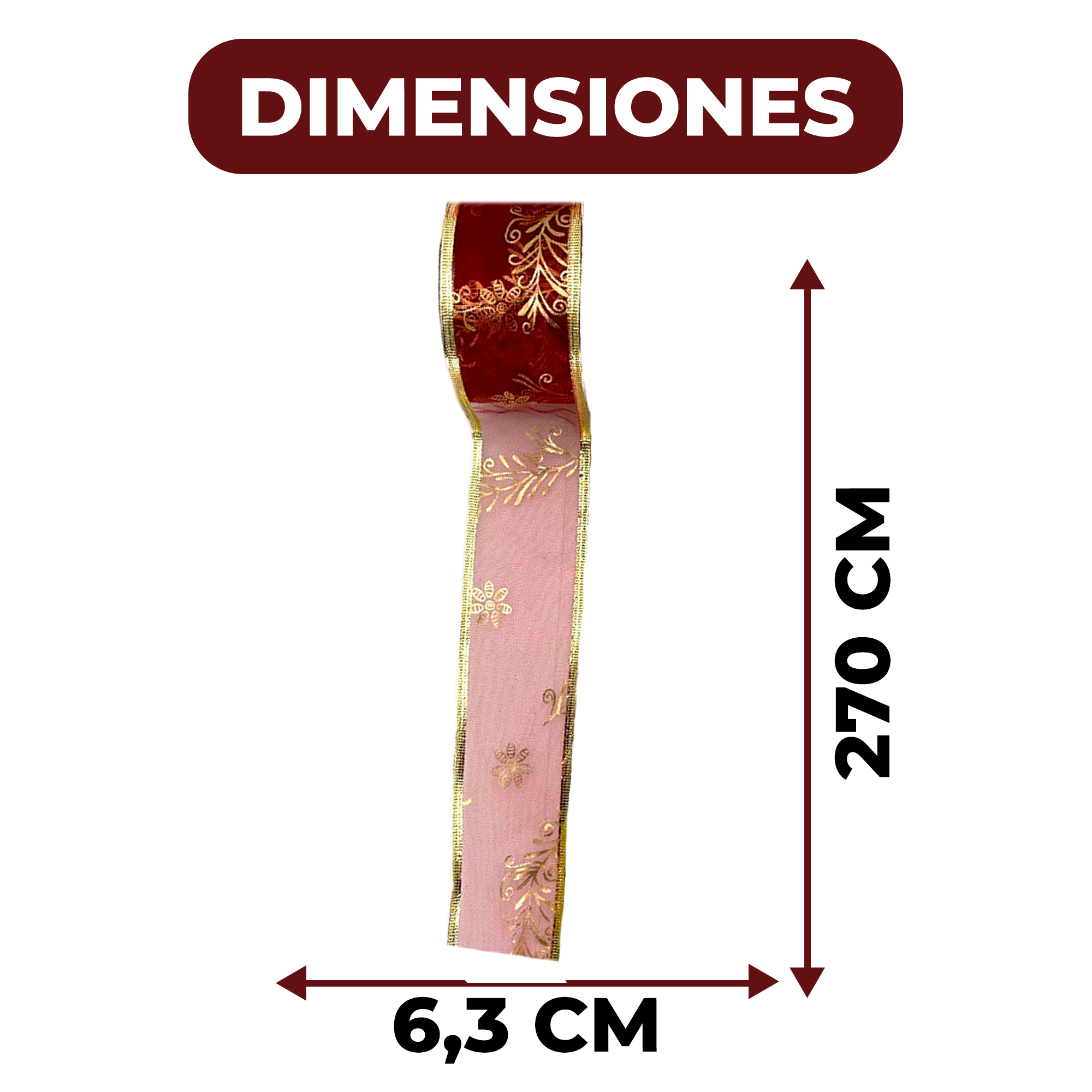 Cintas Decorativas De Navidad Rollo Roja Gris 6,3 CM x 2,7 Mts 2