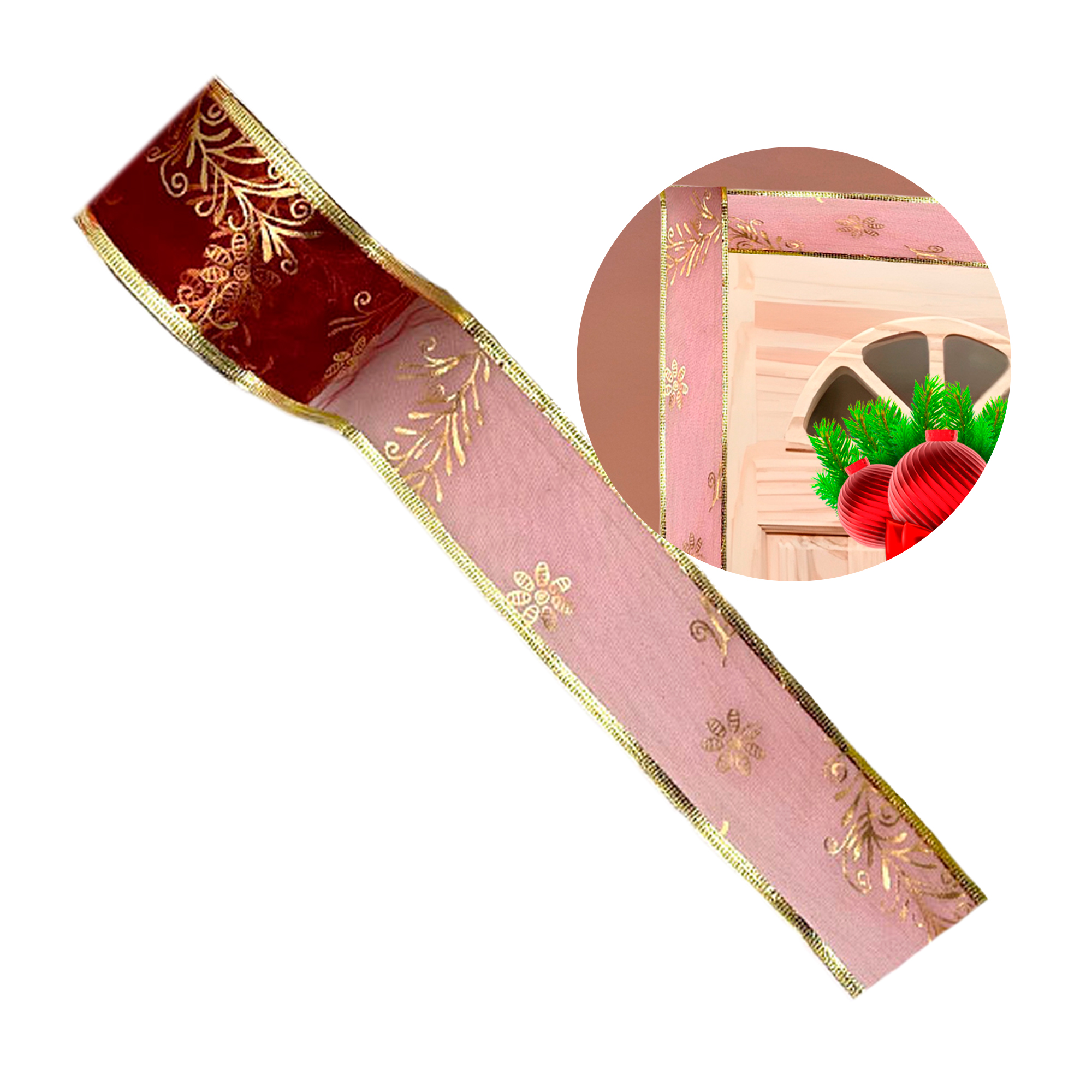 Cintas Decorativas De Navidad Rollo Roja Gris 6,3 CM x 2,7 Mts 5