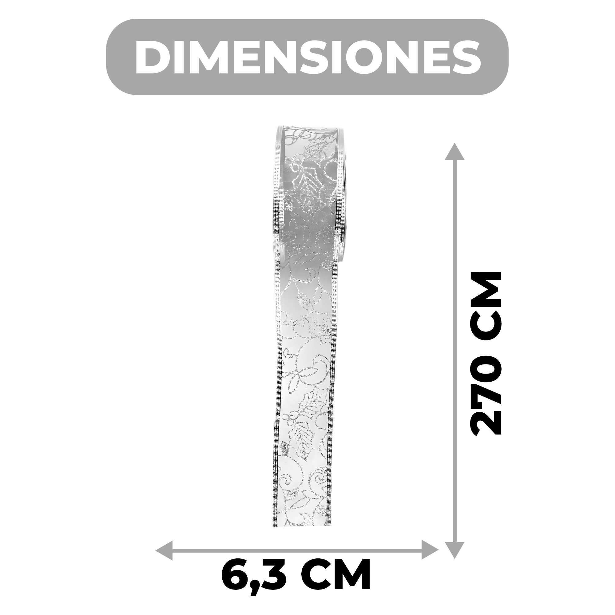 Cintas Decorativas De Navidad Rollo Roja Gris 6,3 CM x 2,7 Mts 12