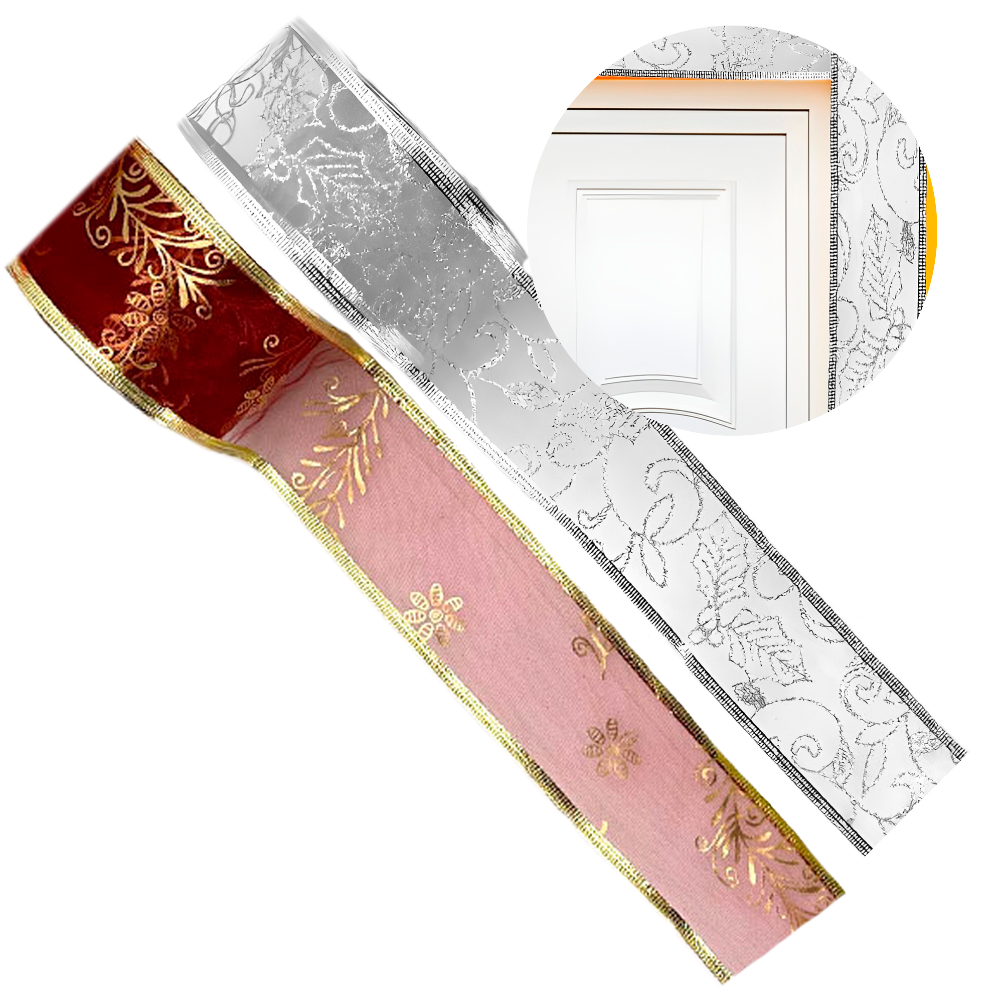 Cintas Decorativas De Navidad Rollo Roja Gris 6,3 CM x 2,7 Mts 1