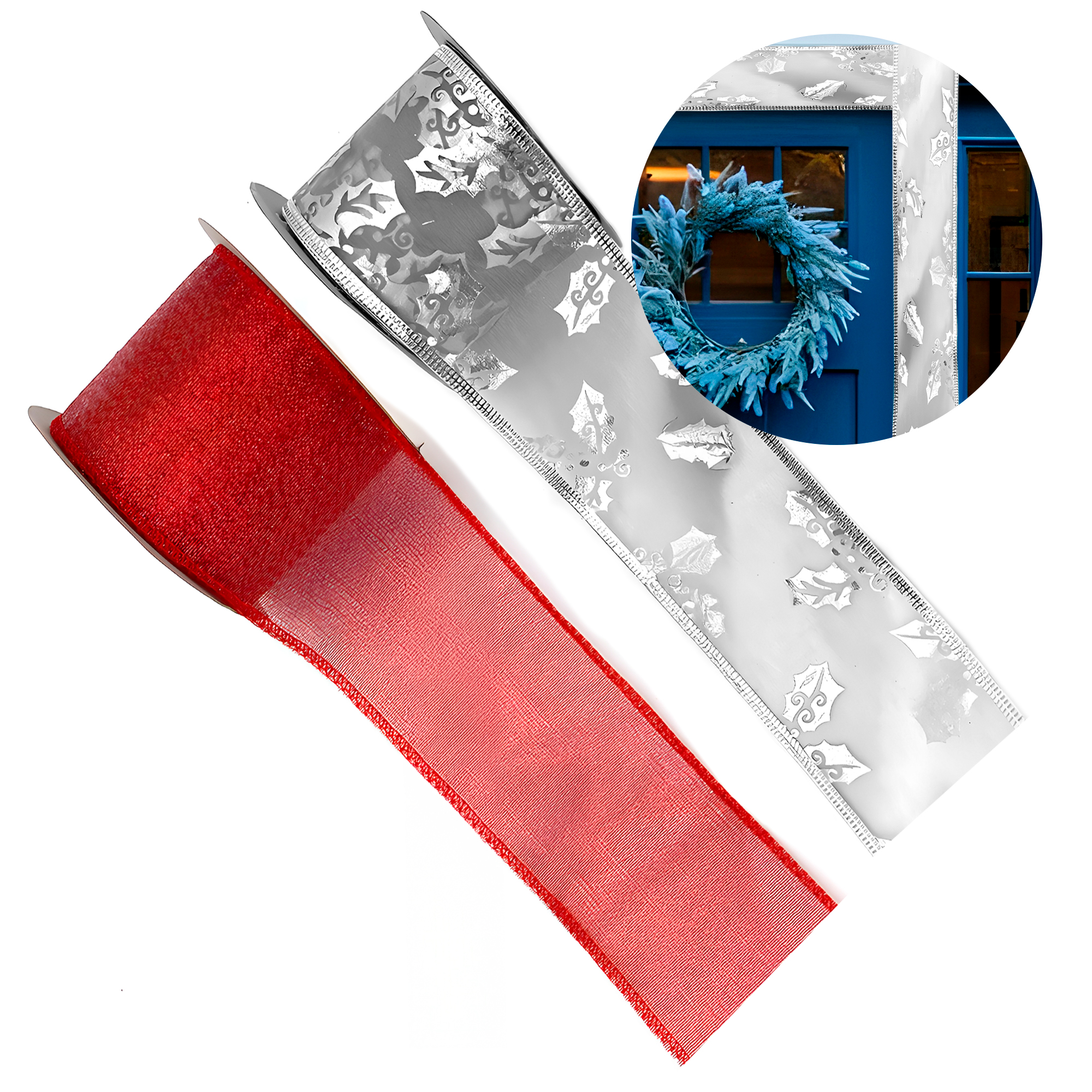 Cintas De Navidad Decorativas Rojo y Gris 6,3 CM x 2,7 Mts 1