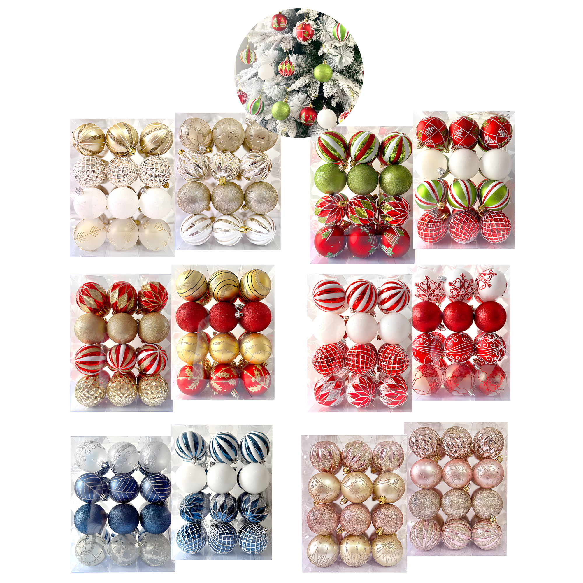 24 Chiches Bolas Esferas De Navidad 6 cm Pack Colores Decorar Árbol Navidad 1