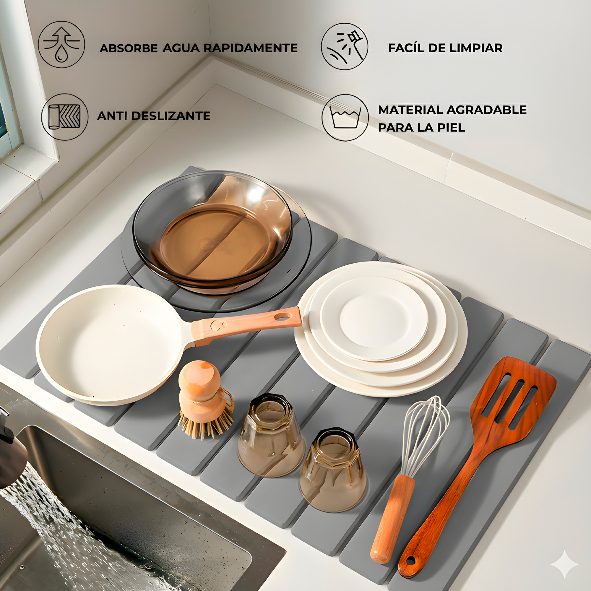 Tapetes Escurridor Loza Absorbente Colores Plegable Diatomita 30X40CM 13