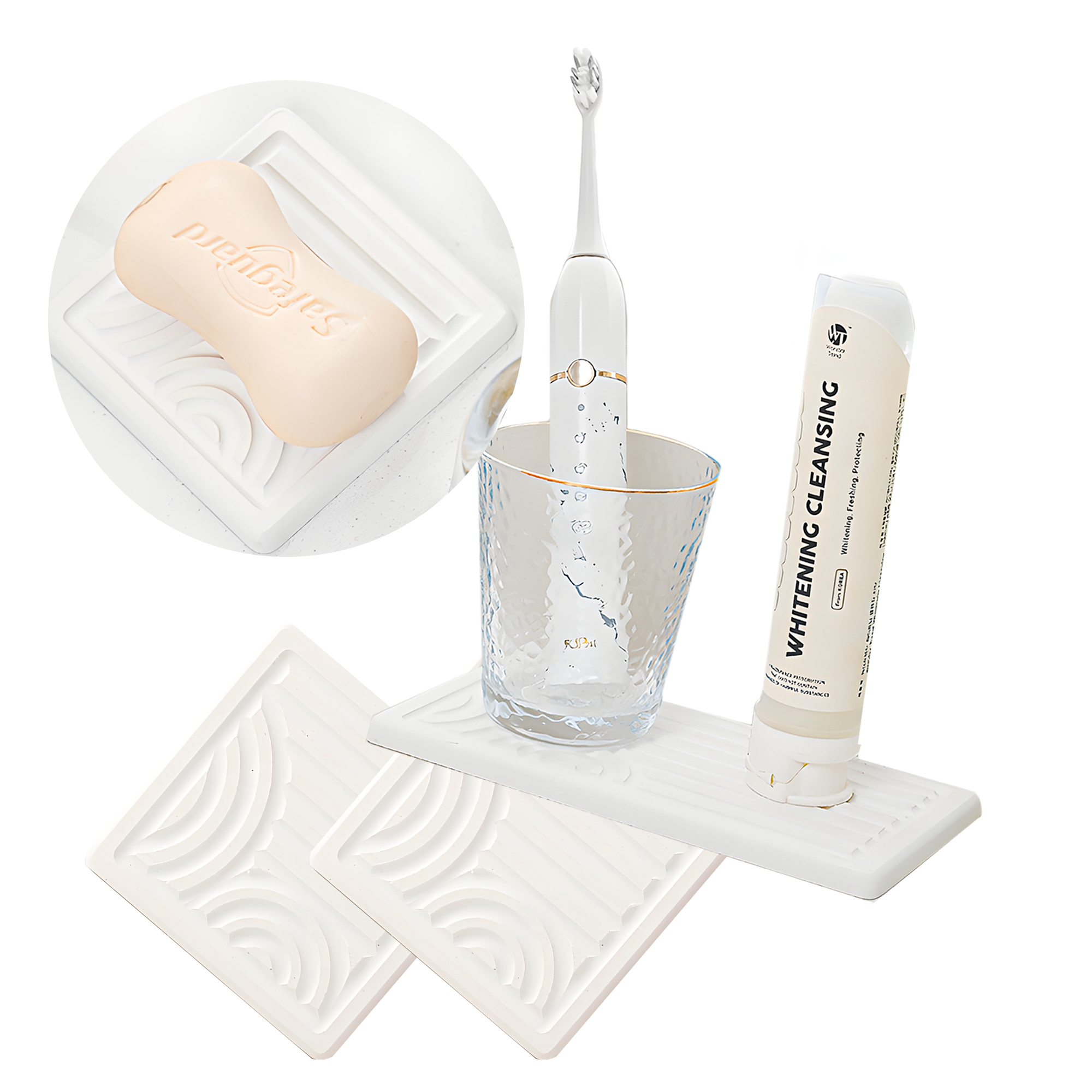 Set 3 Bandejas Baño Absorbente Jabón Cepillo Dientes 1