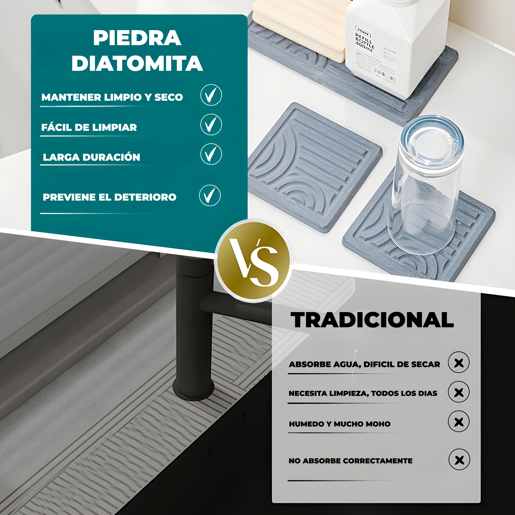 Set 3 Bandejas Baño Absorbente Jabón Cepillo Dientes 9