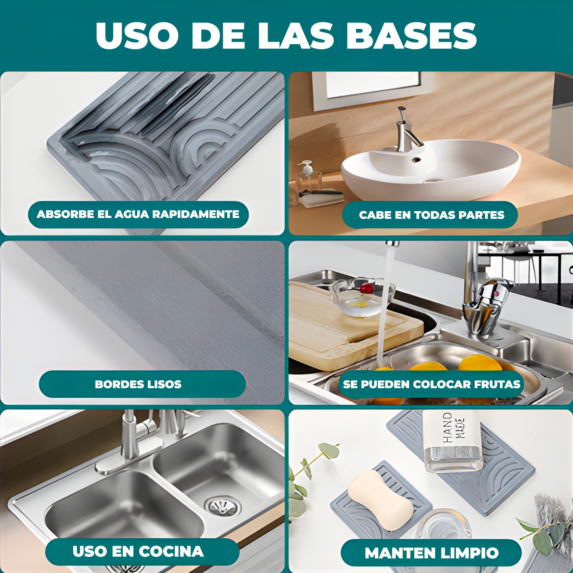 Set 3 Bandejas Baño Absorbente Jabón Cepillo Dientes 11