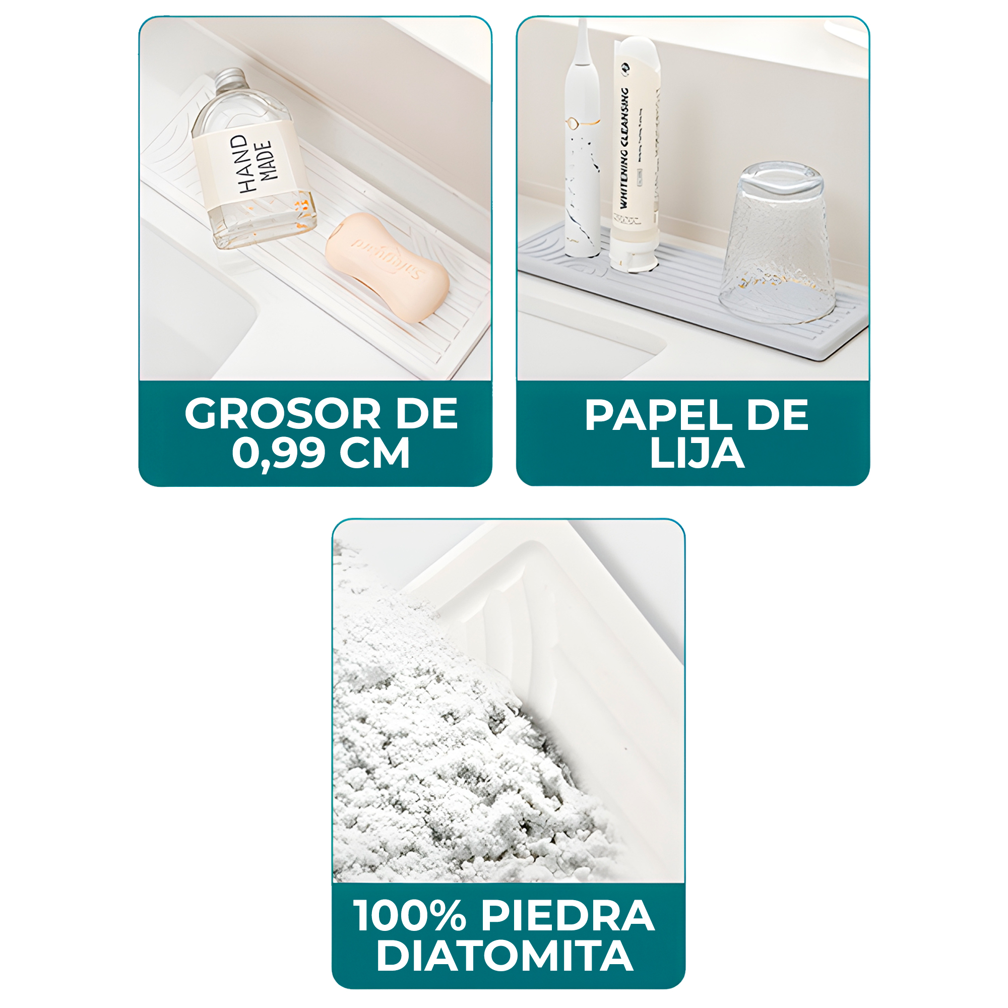 Set 3 Bandejas Baño Absorbente Jabón Cepillo Dientes 14