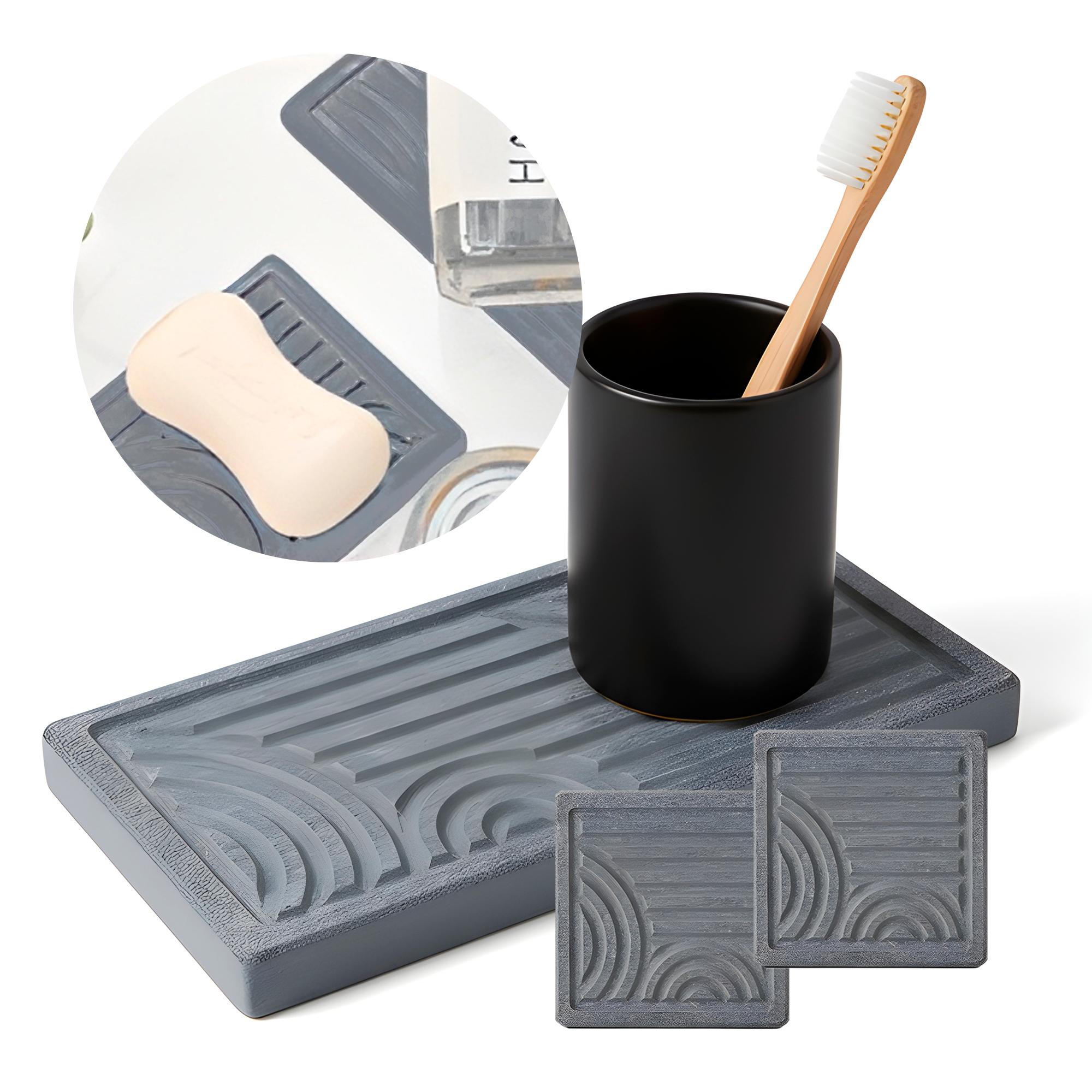 Set 3 Bandejas Baño Absorbente Jabón Cepillo Dientes 16