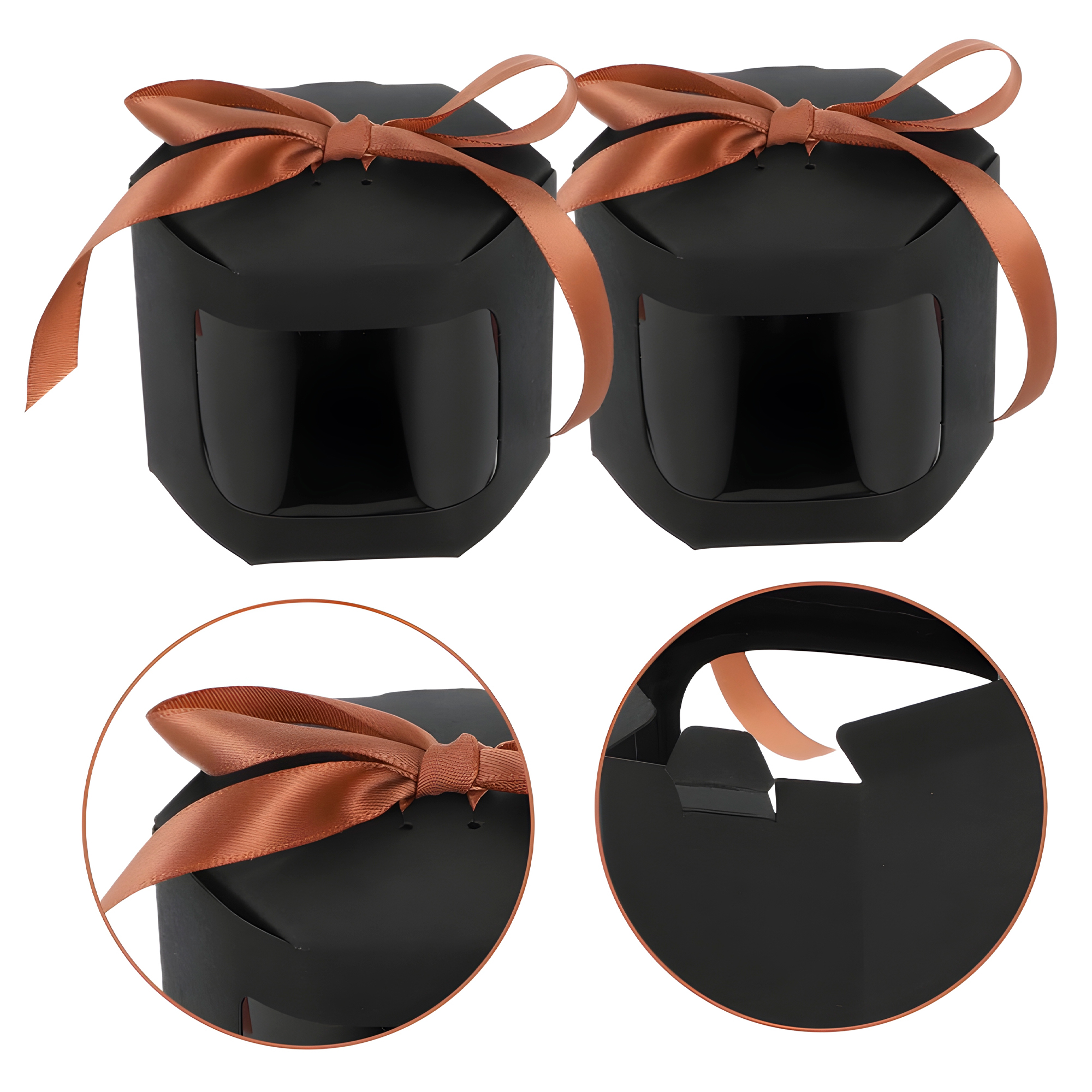 Caja Cajita de regalo Hexagonal Negra Ventana Transparente 10X10X10 CM 5