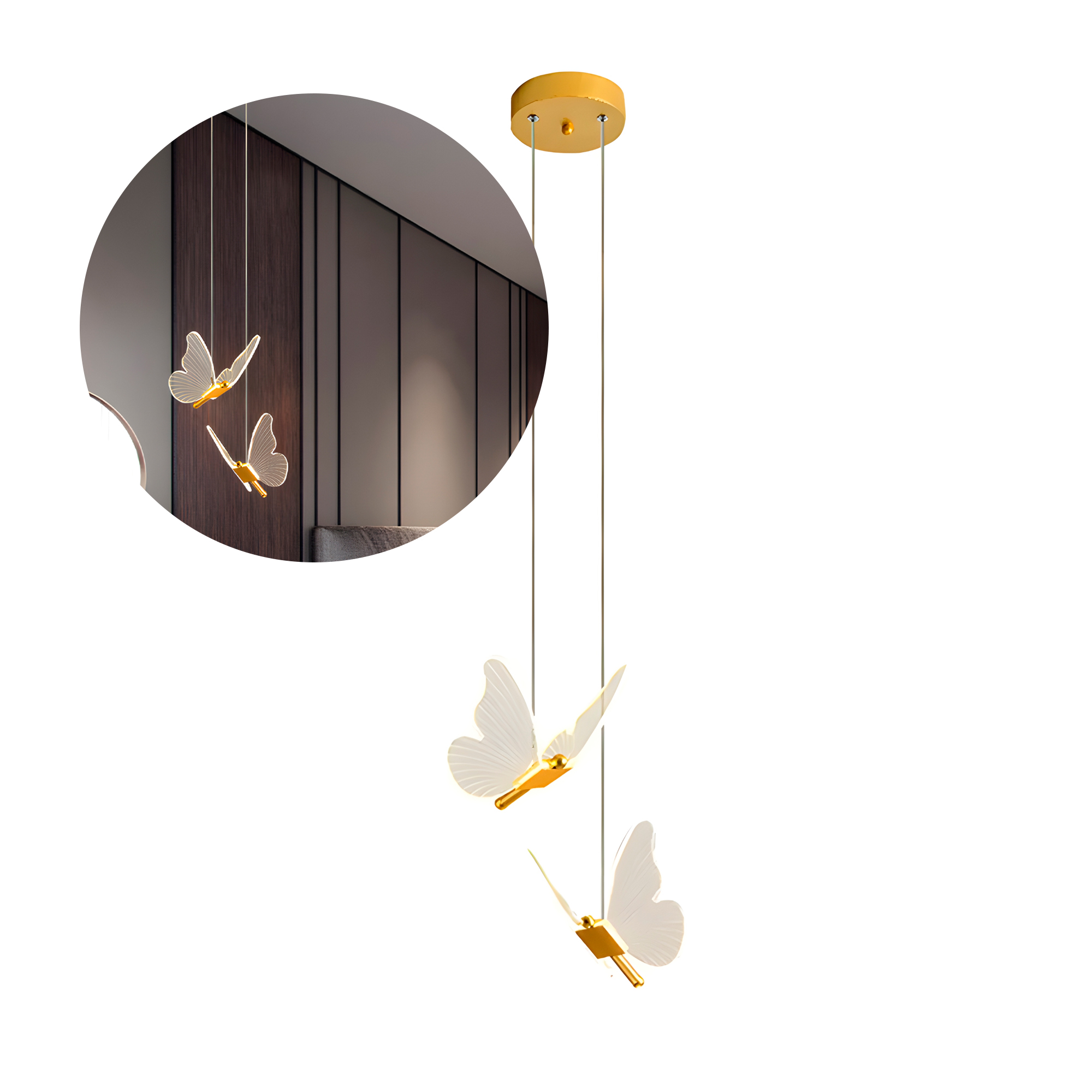 Lámpara Techo Aplique Led Colgante Mariposas Dorado Luz iluminación 1