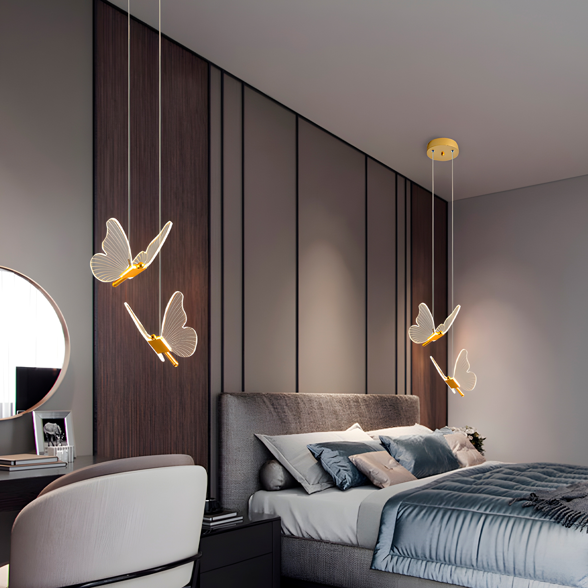 Lámpara Techo Aplique Led Colgante Mariposas Dorado Luz iluminación 2