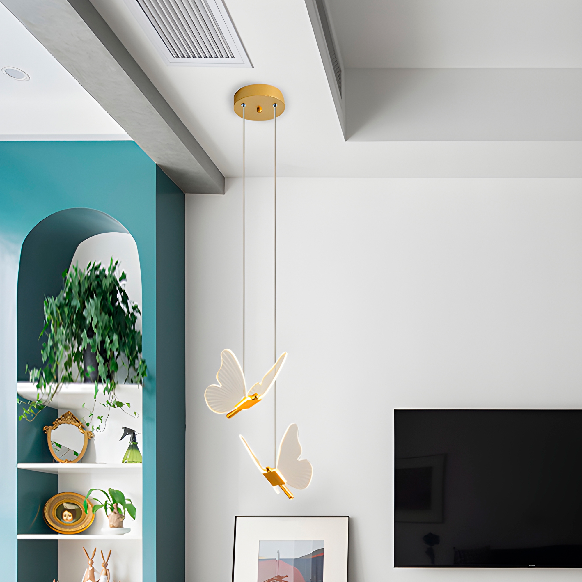 Lámpara Techo Aplique Led Colgante Mariposas Dorado Luz iluminación 6