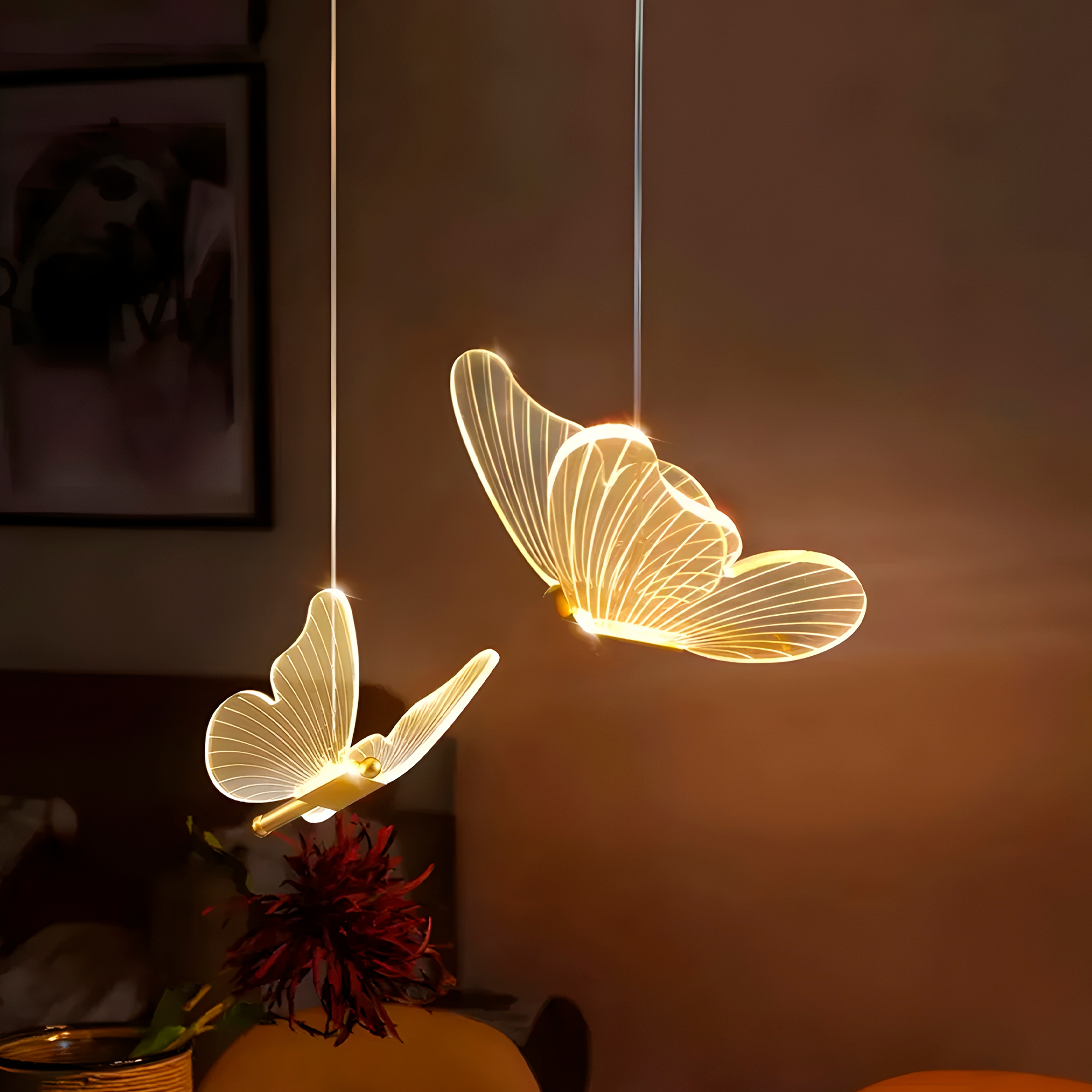 Lámpara Techo Aplique Led Colgante Mariposas Dorado Luz iluminación 9