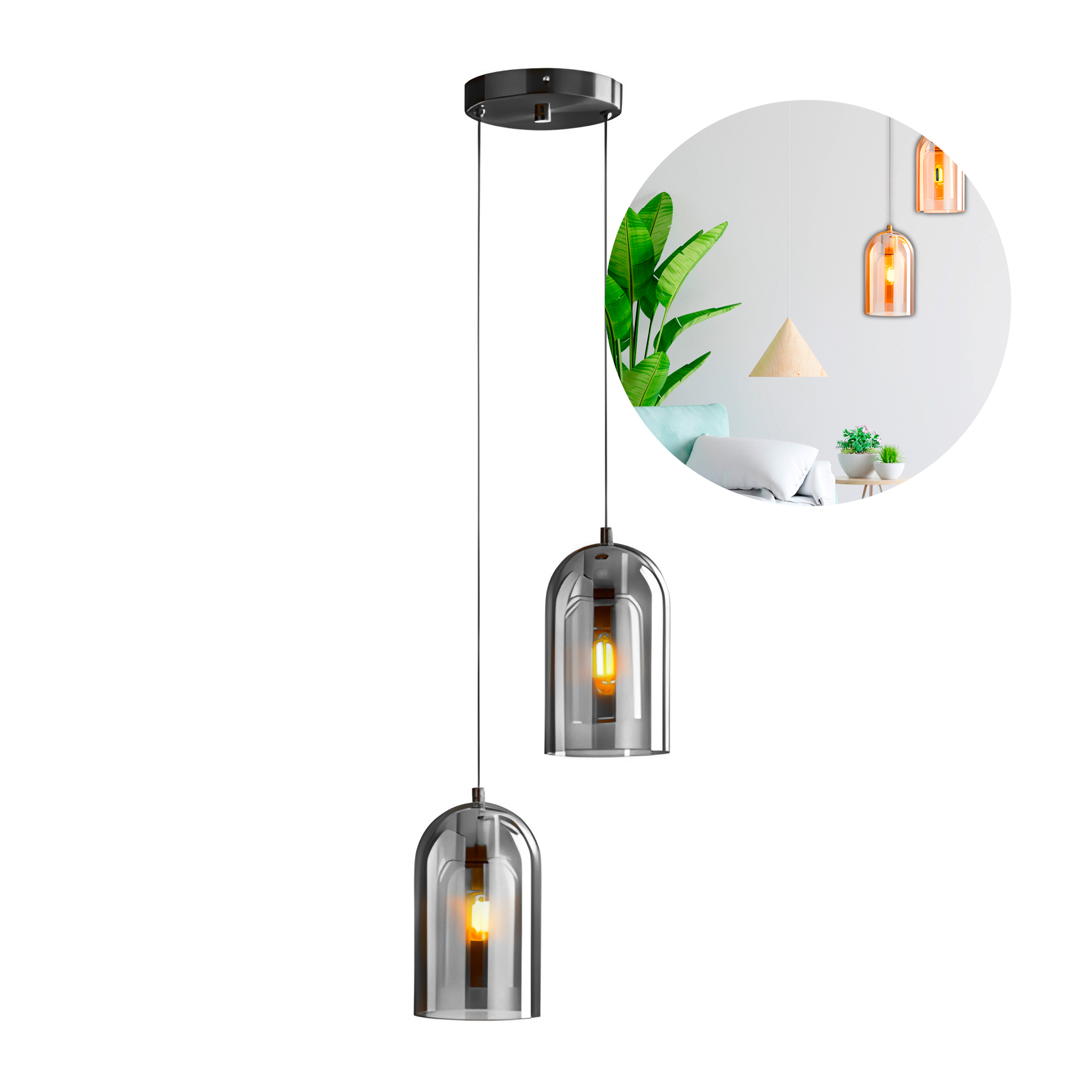 Lámpara Cristal Techo Colgante Dos cabezas Cocina Salón Nórdica 2.5M X 24 CM 11