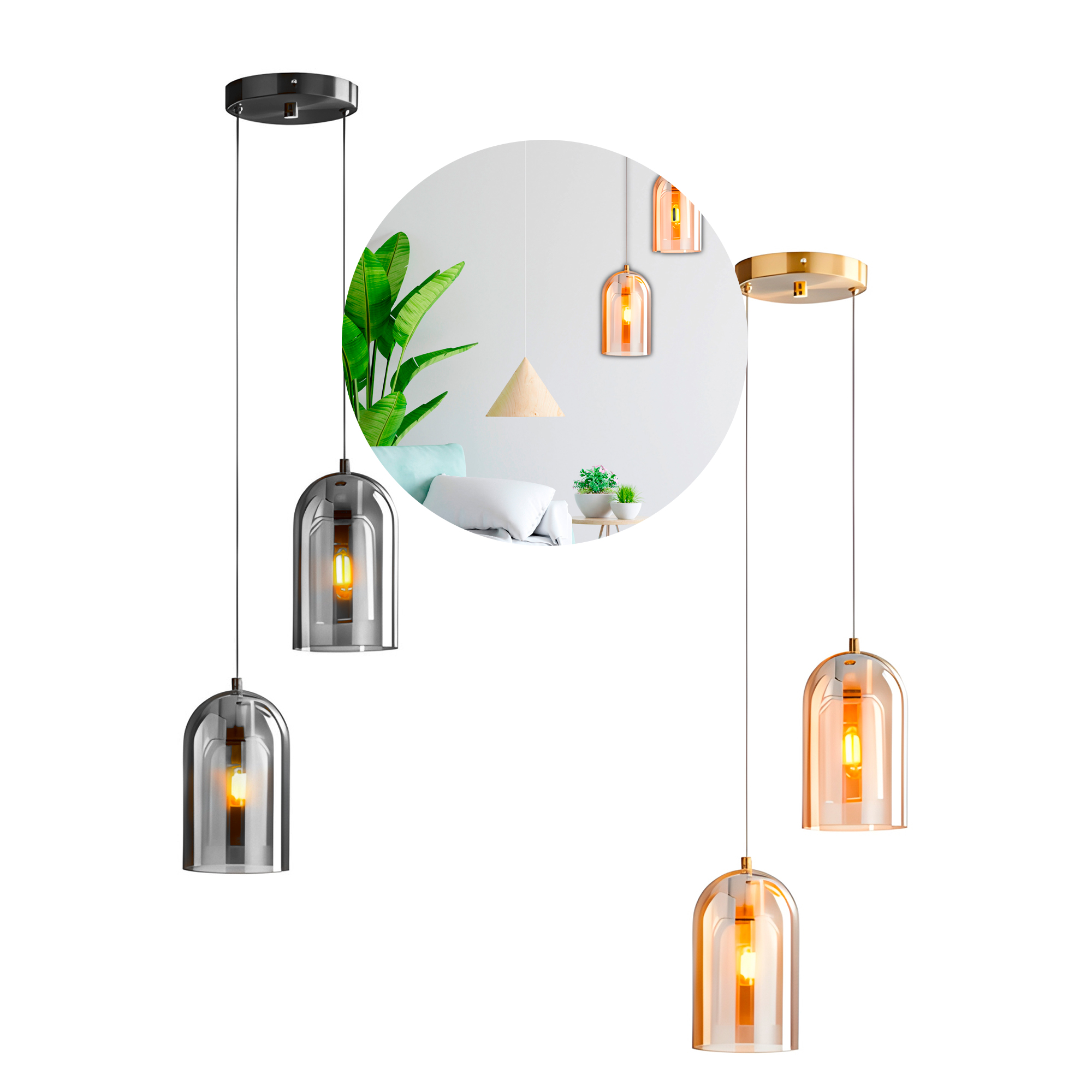 Lámpara Cristal Techo Colgante Dos cabezas Cocina Salón Nórdica 2.5M X 24 CM 1