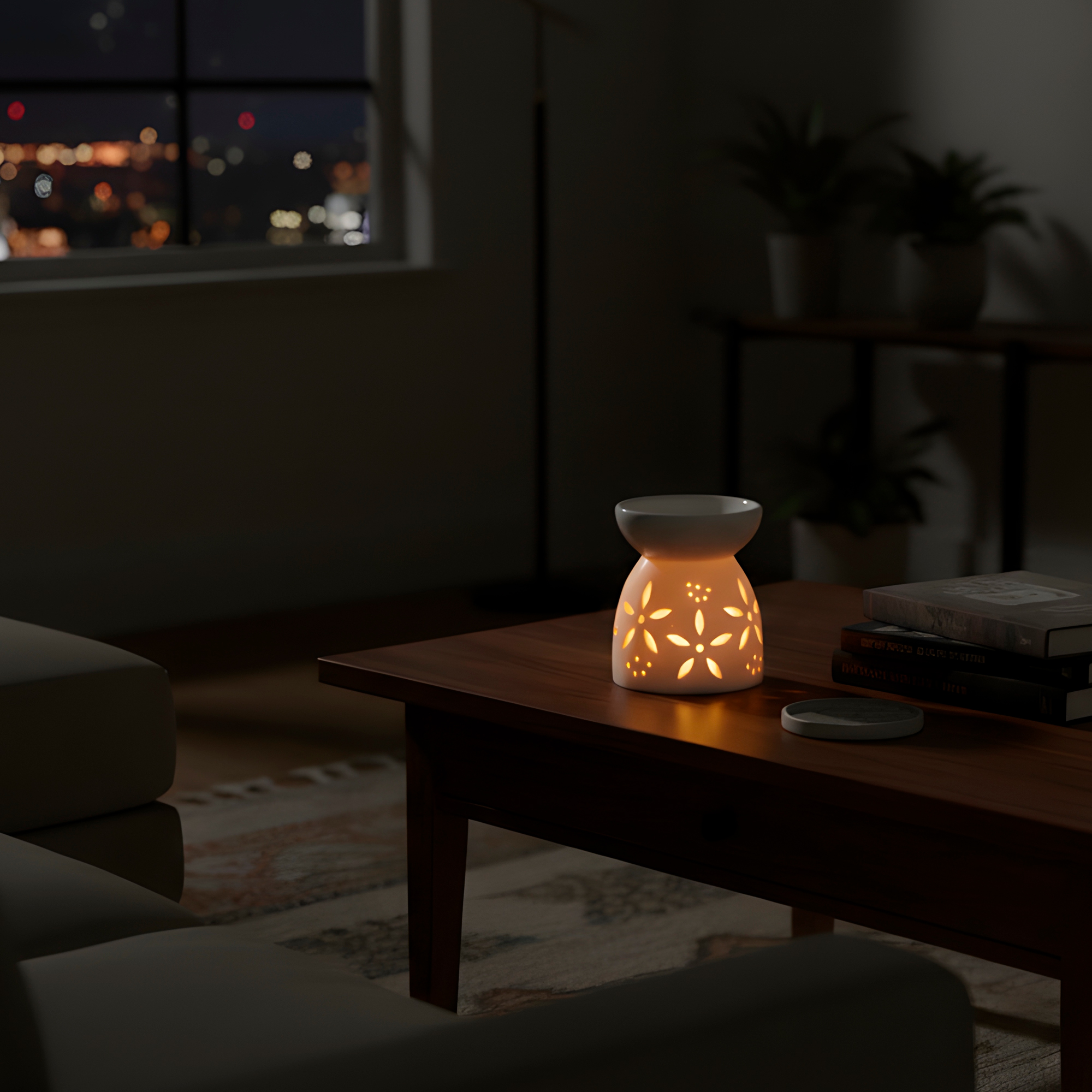 Porta Vela Difusor Quemador de Aceite Cerámica Blanca Hogar Aromaterapia 2