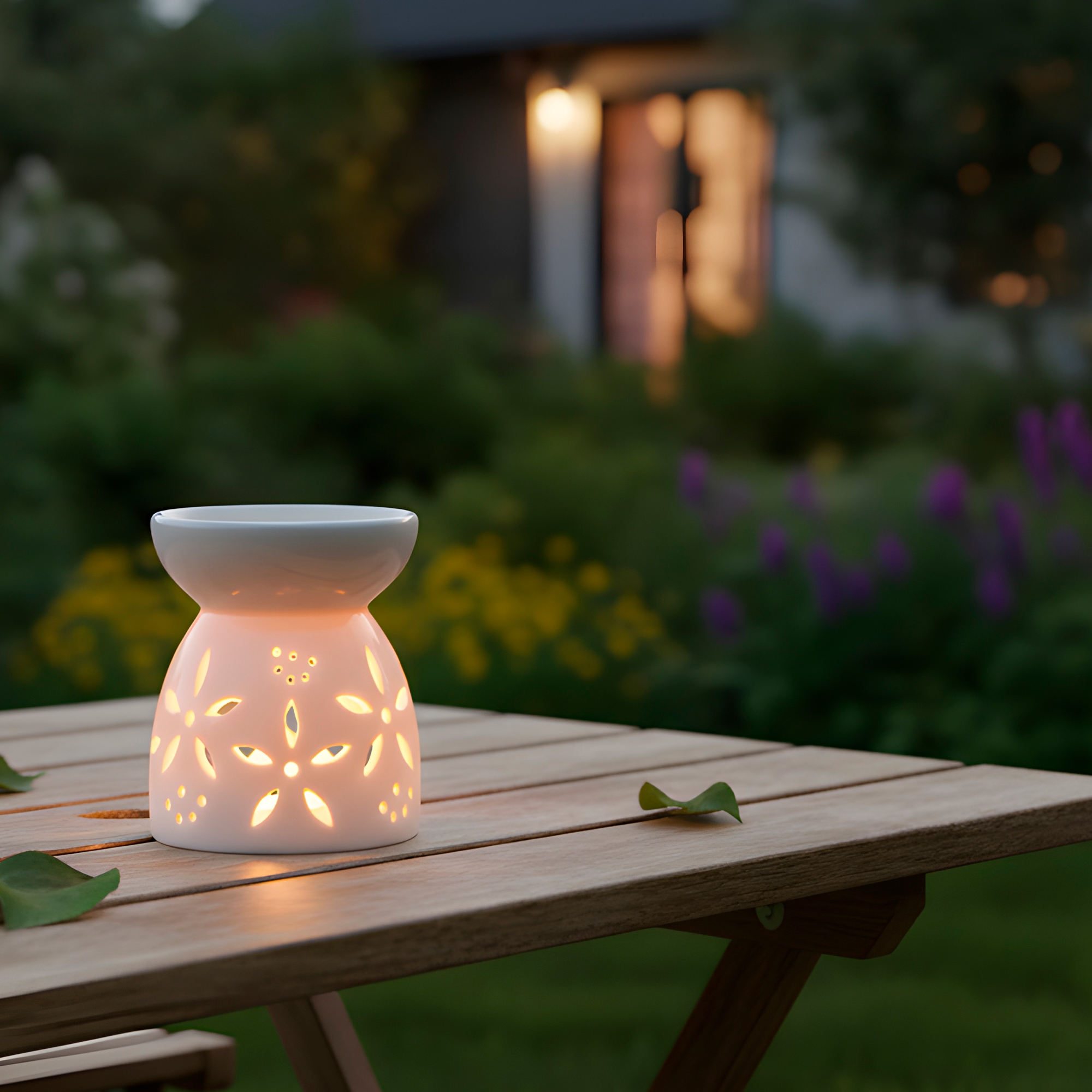 Porta Vela Difusor Quemador de Aceite Cerámica Blanca Hogar Aromaterapia 5